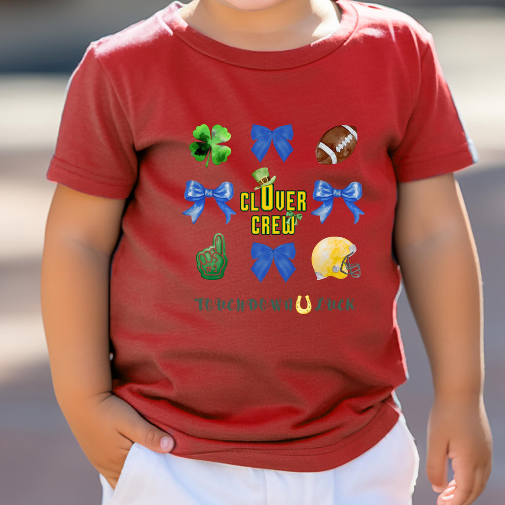 Kids St Patrick's Day Football Shirt, Clover Crew Shamrock Game Day Tee
