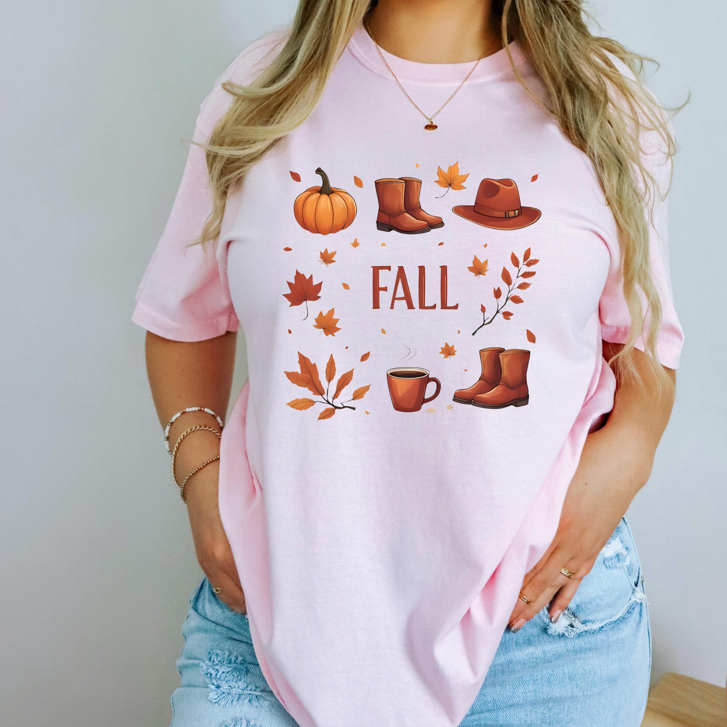 Hello Fall Floral Pumpkin Shirt - Autumn Leaves Graphic