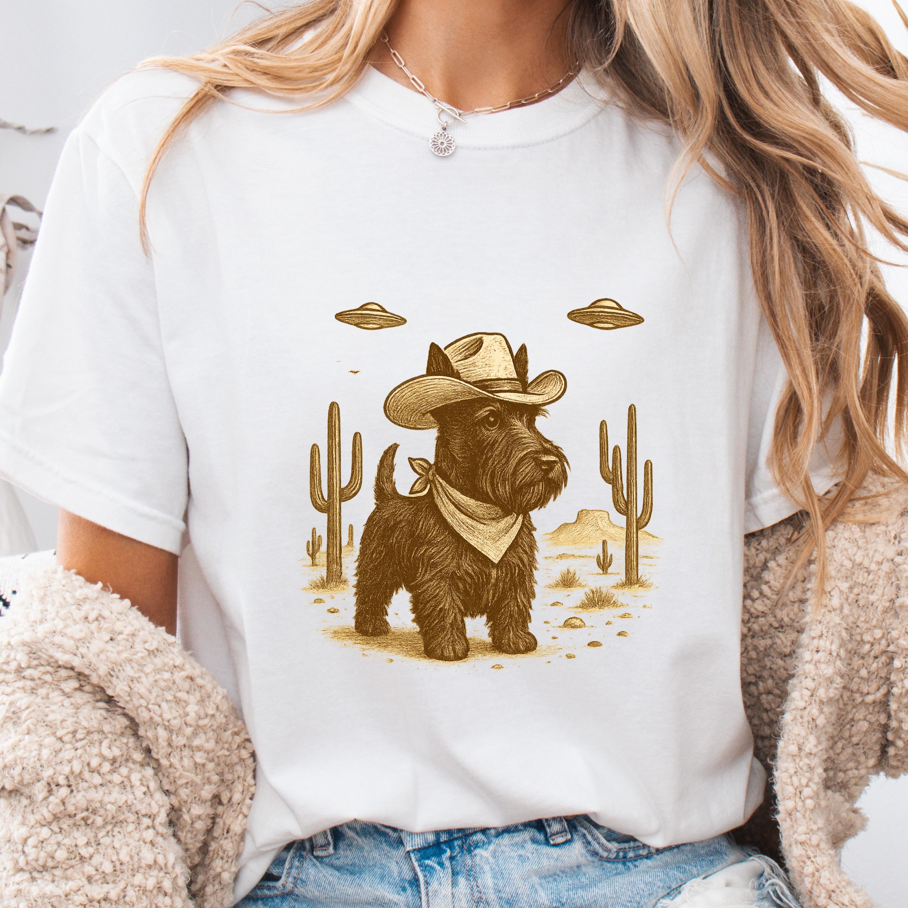 Scottish Terrier UFO Cowboy Shirt, Retro Western Tee
