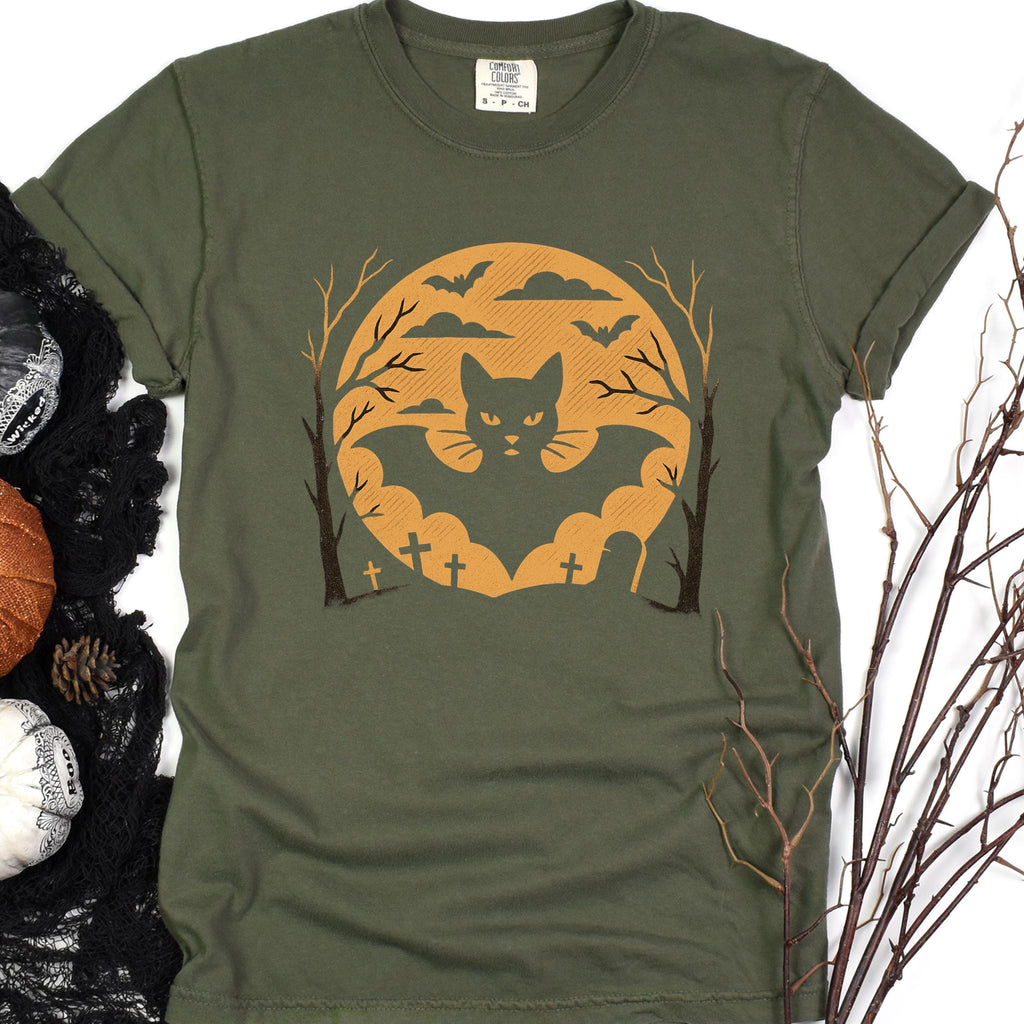 Black Cat Halloween Shirt – Spooky Graveyard Tee