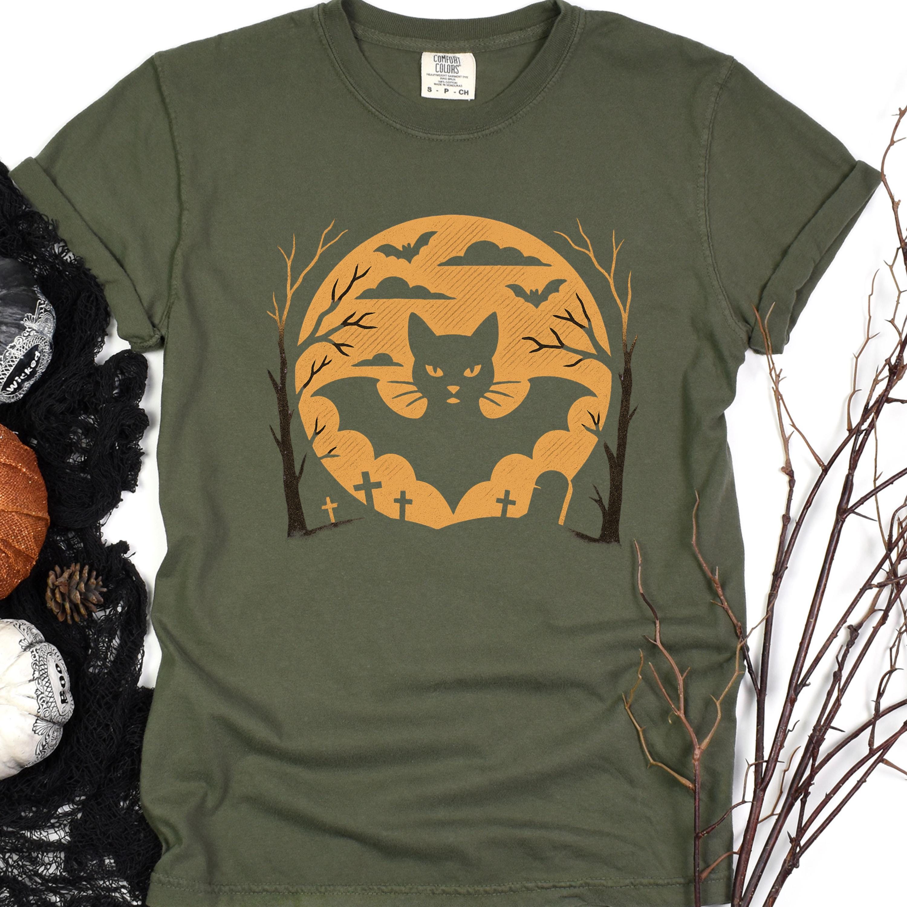 Black Cat Halloween Shirt – Spooky Graveyard Tee