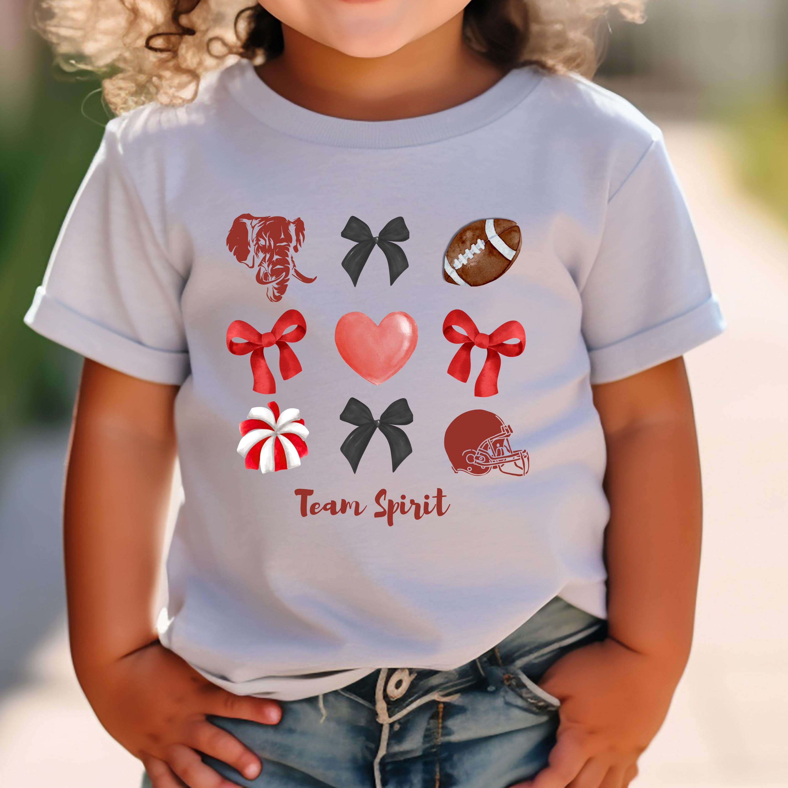 Kids Team Spirit Toddler Shirt - Crimson Elephant, Bows and Football Heart - Game Day
