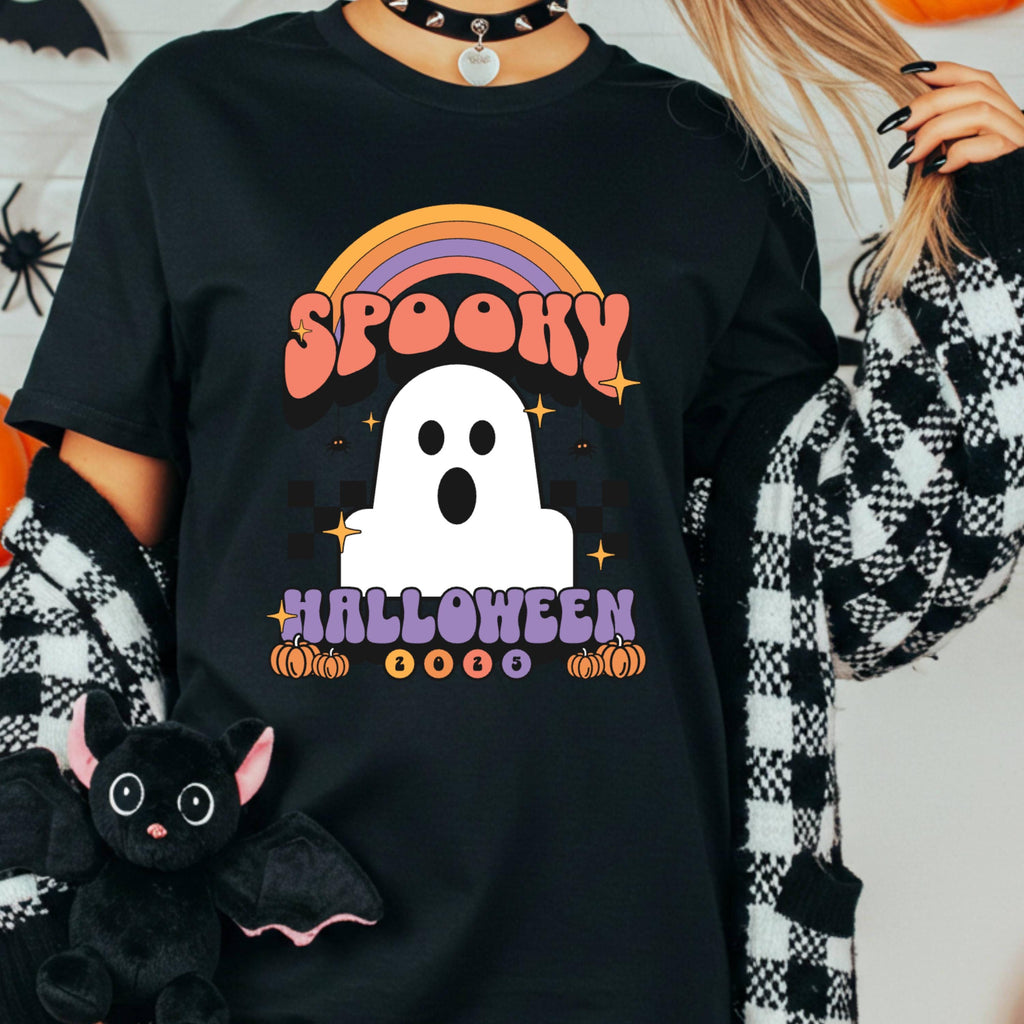 Spooky Ghost Halloween Tee - Comfort Colors 1717 - Retro Rainbow