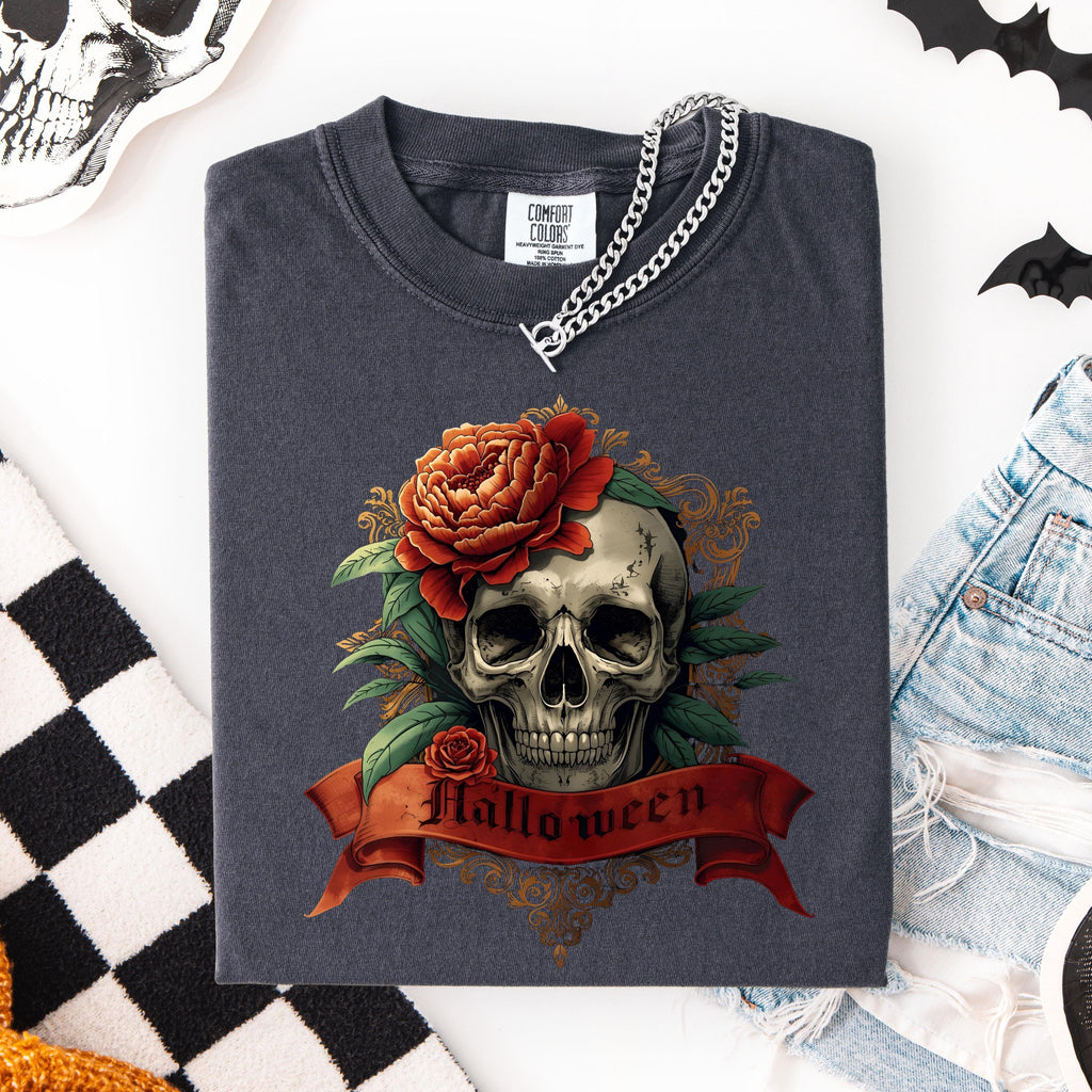 Goth Clothes Skull Shirt – Vintage Skull Rose Tee