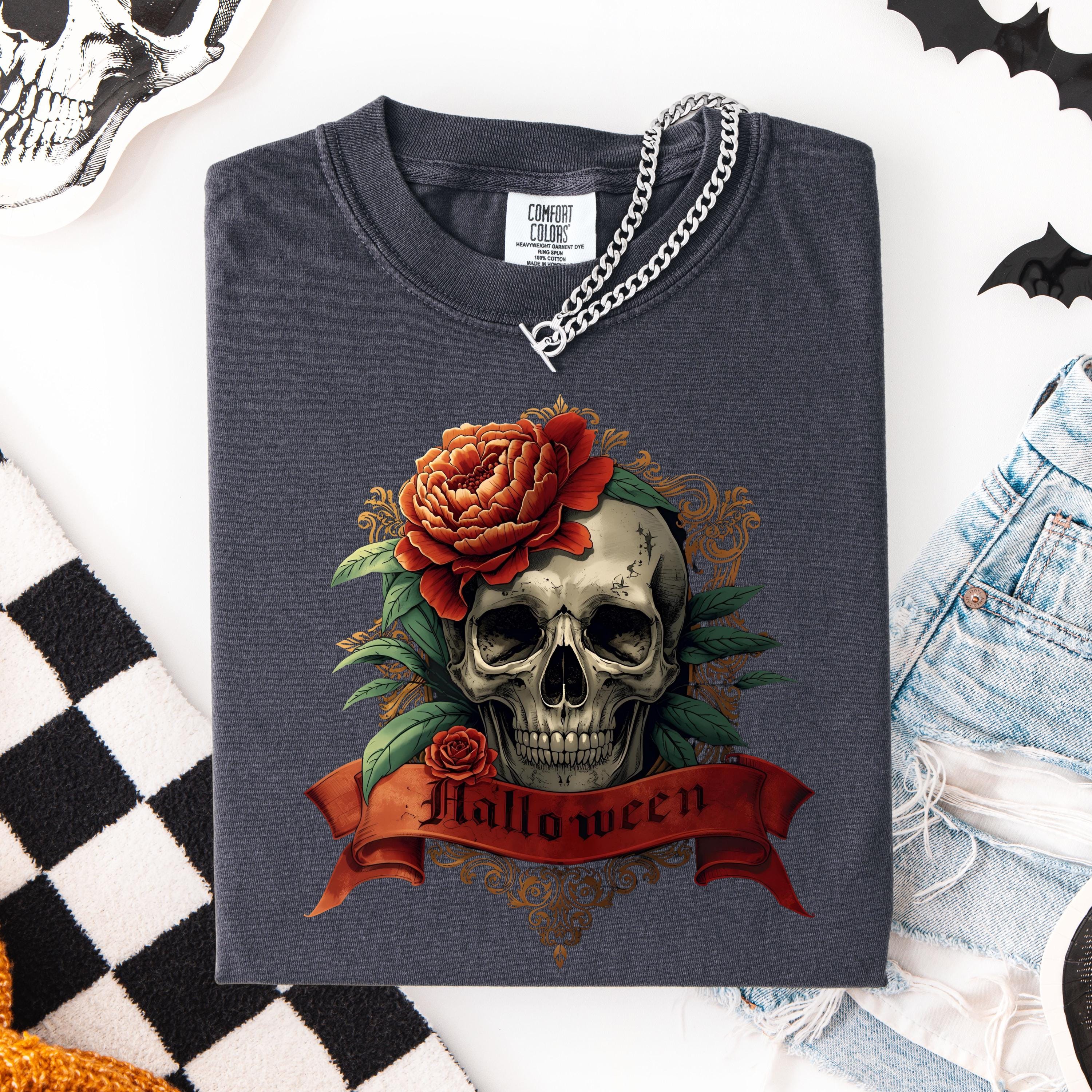 Goth Clothes Skull Shirt – Vintage Skull Rose Tee