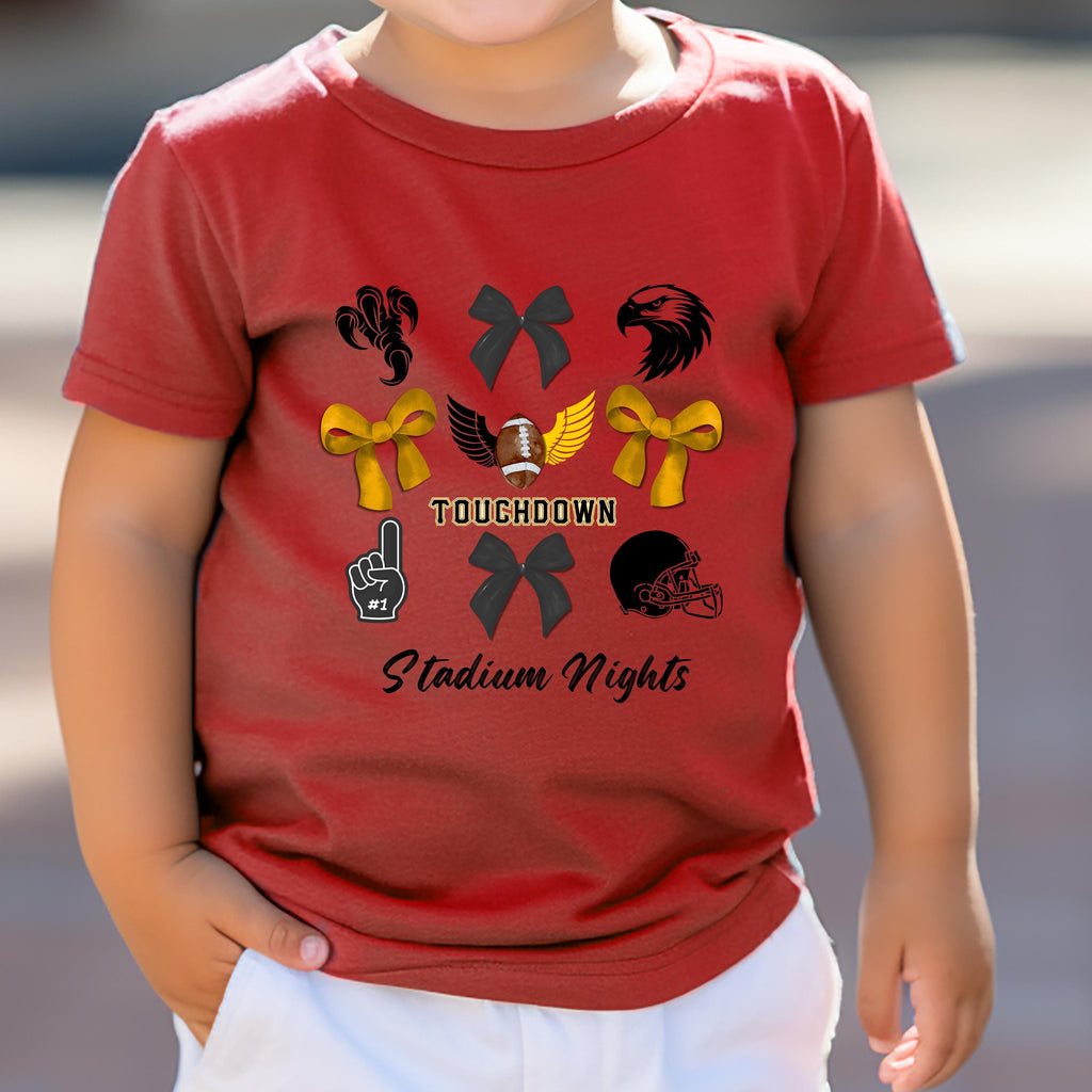 Touchdown Stadium Nights Kids Game Day Shirt, Bows and Football Tee