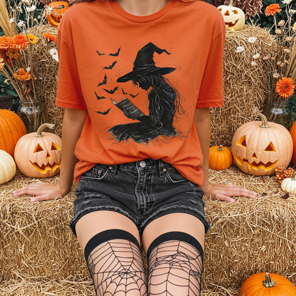 Salem Witch Reading Tee -  Spooky Witch Hat Halloween Shirt