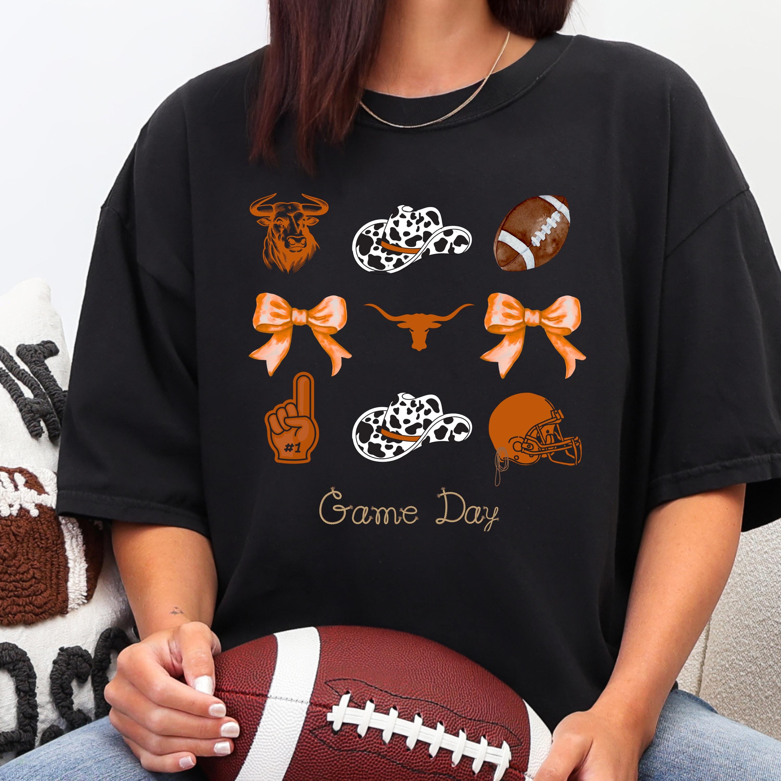 Western Football Shirt, Cow Print Cowboy Hat Game Day Tee with Bows
