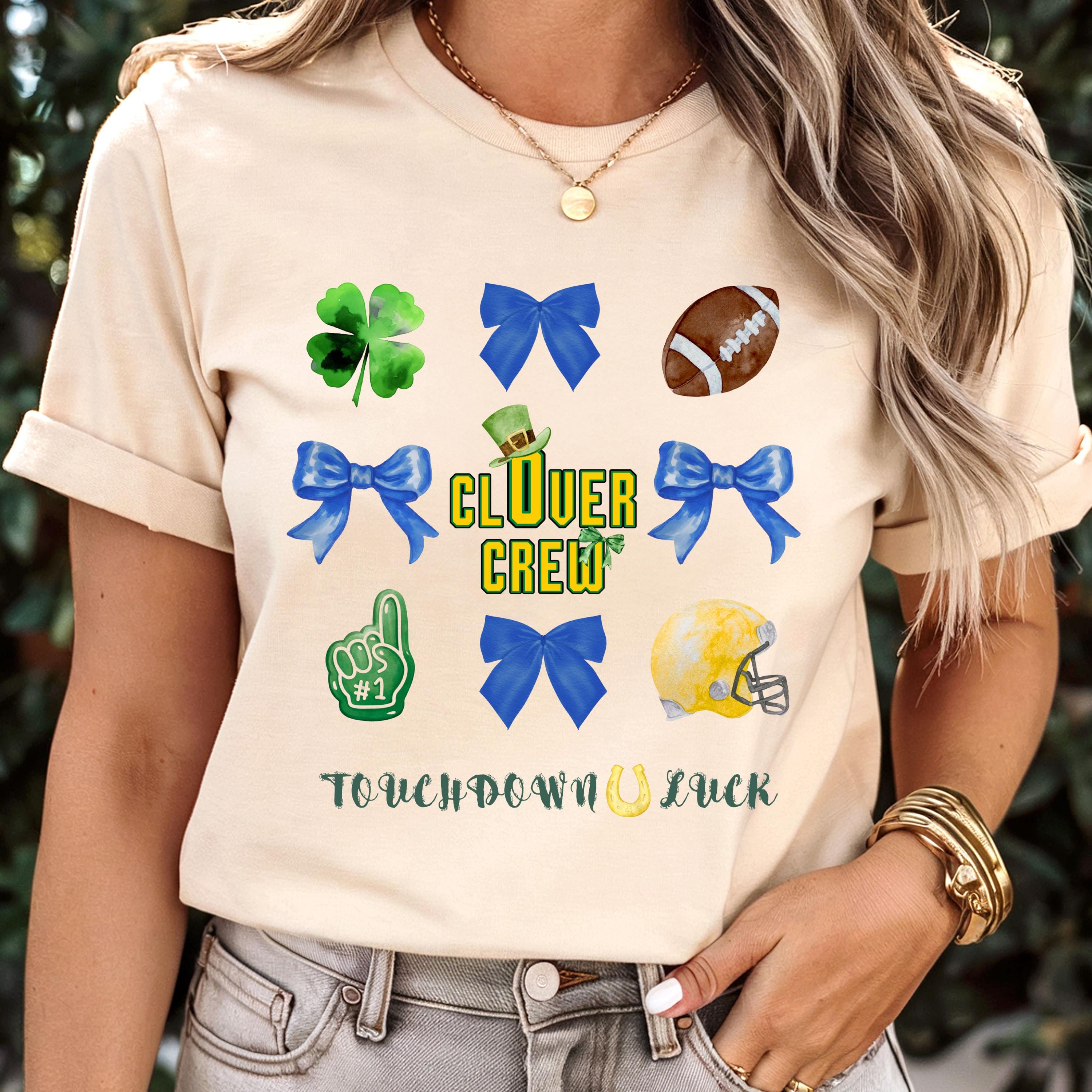 Clover Crew St Patrick's Day Football Shirt, Shamrock Game Day Tee