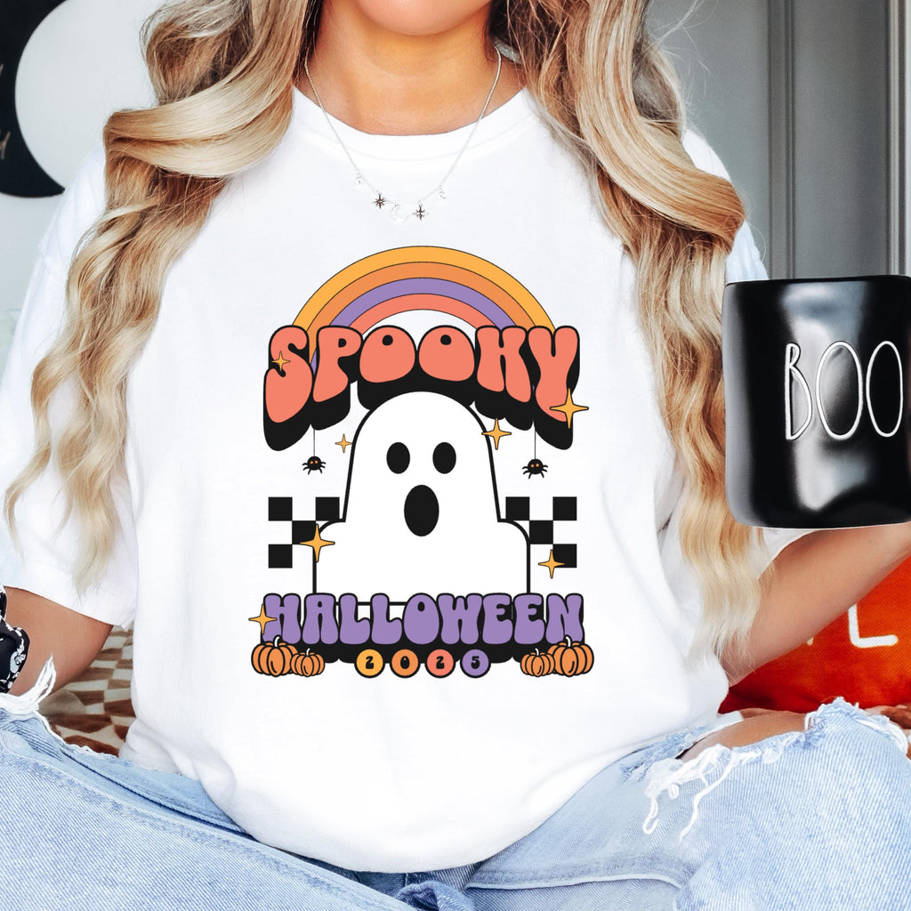 Spooky Ghost Halloween Tee - Comfort Colors 1717 - Retro Rainbow