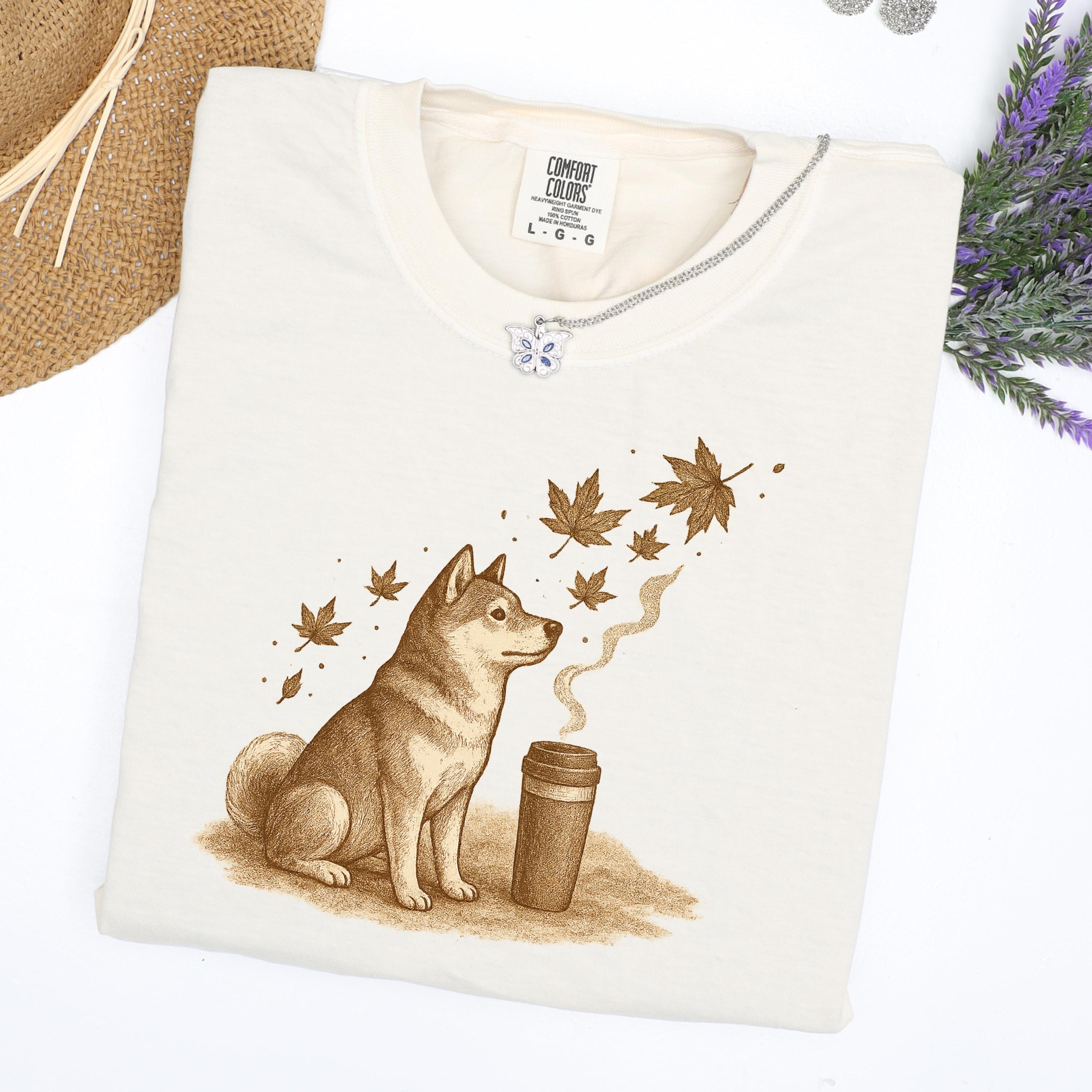 Dogs; Shiba Inu & Akita Coffee Shirt / Top-Down Café Art