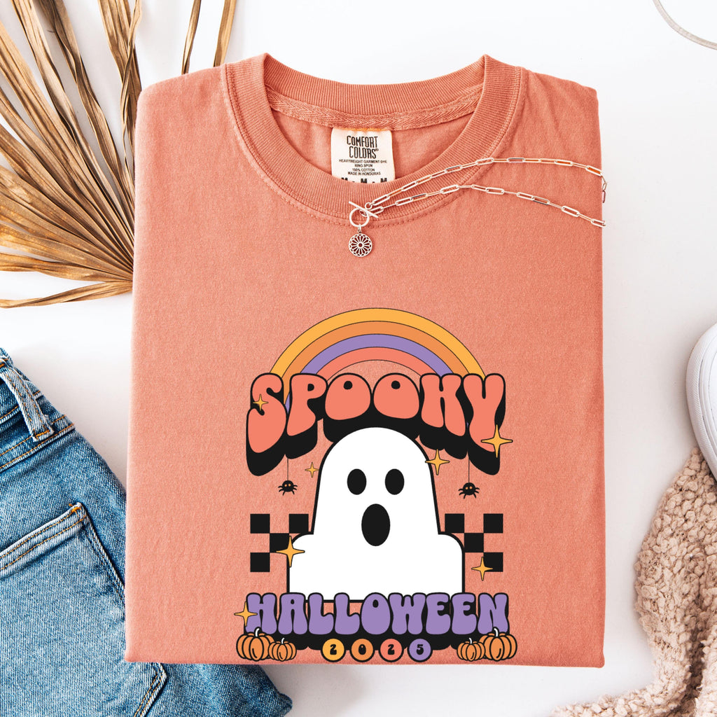 Spooky Ghost Halloween Tee - Comfort Colors 1717 - Retro Rainbow