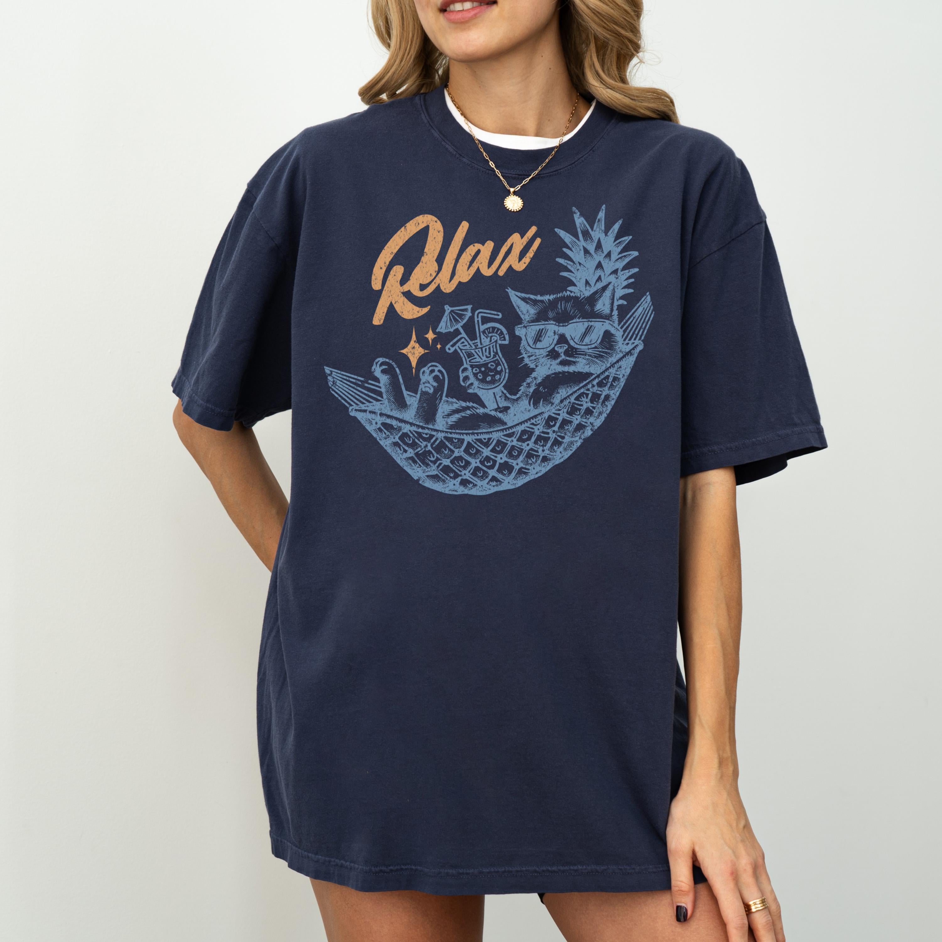 Relax Cat Hammock Shirt, Comfort Colors, Funny Cat Meme Beach Tee for Sunshine, Salty Vacations, Cocktail Club Graphic, Silly, Ghost Cat