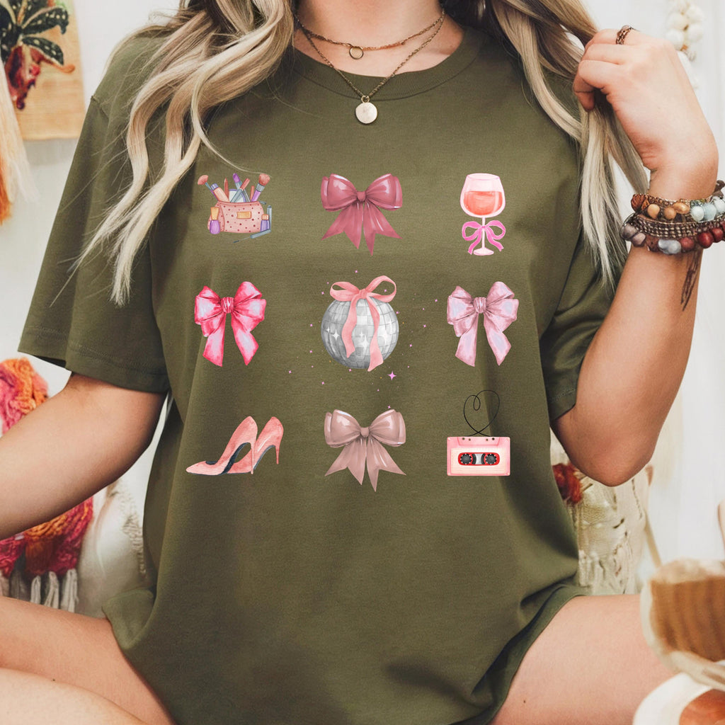 Retro Coquette Bow Shirt - Watercolor Disco Ball and 90s Cassette