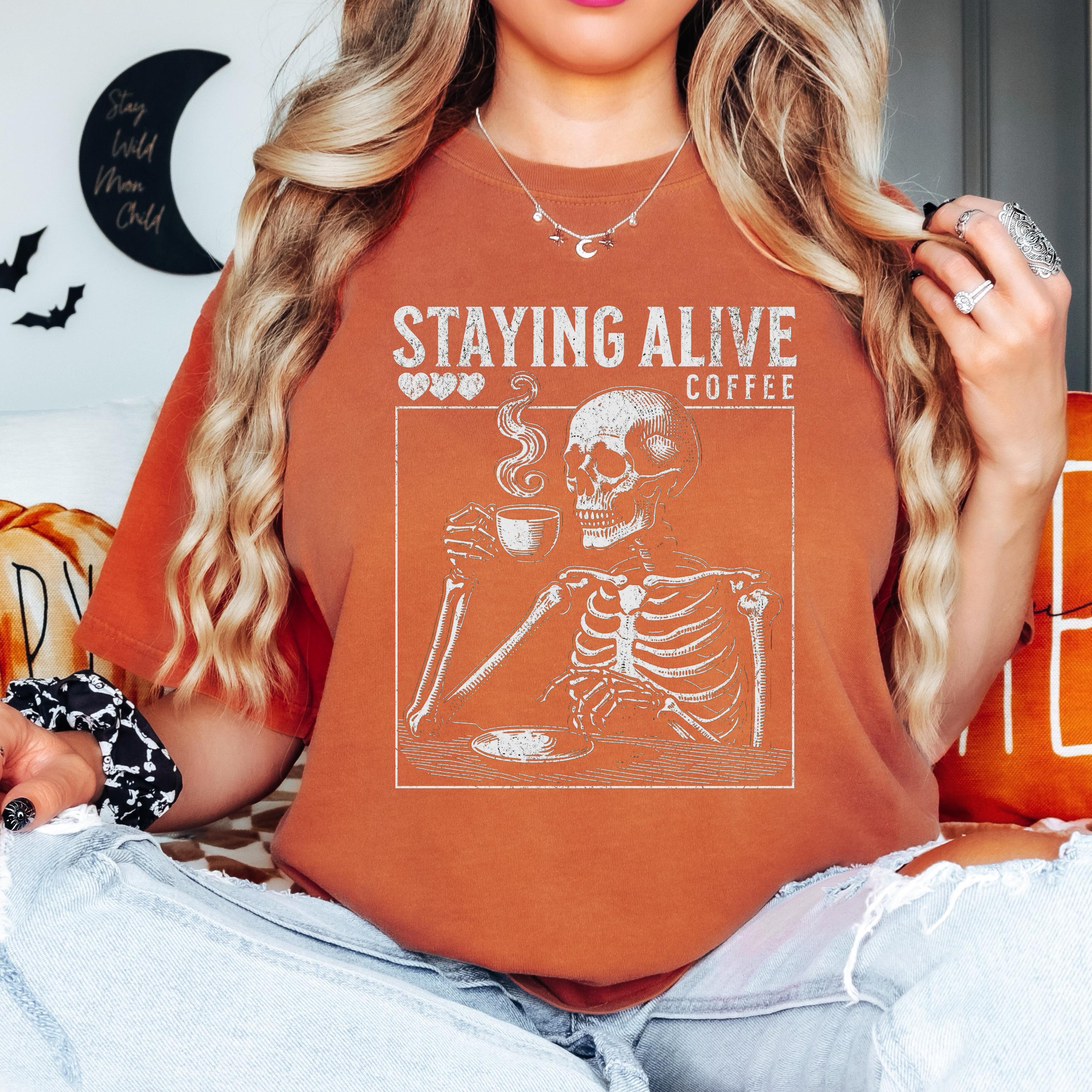 Skeleton Coffee Halloween Tee - Comfort Colors 1717 | Staying Alive