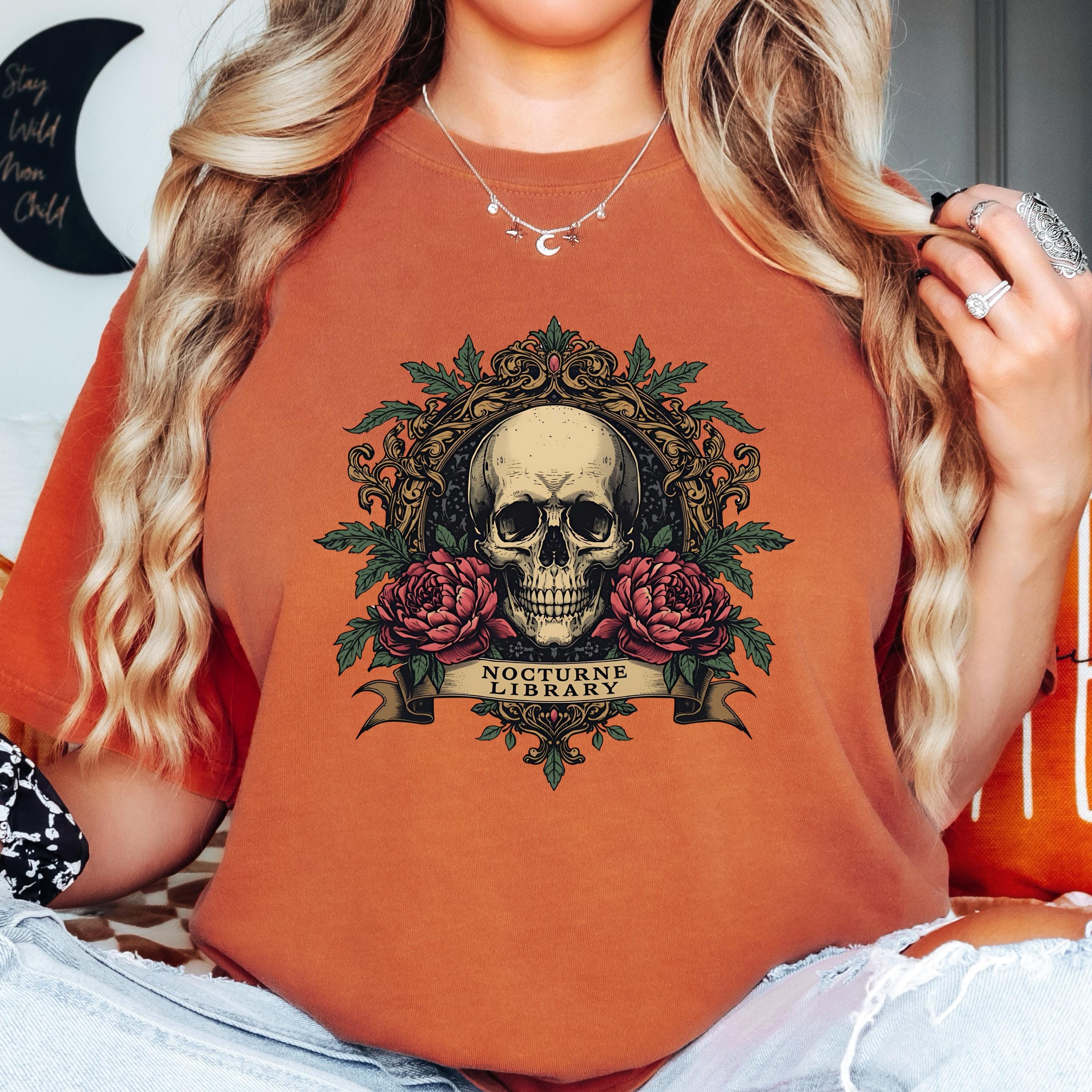 Goth Clothes Skull Shirt – Vintage Skull Rose Tee