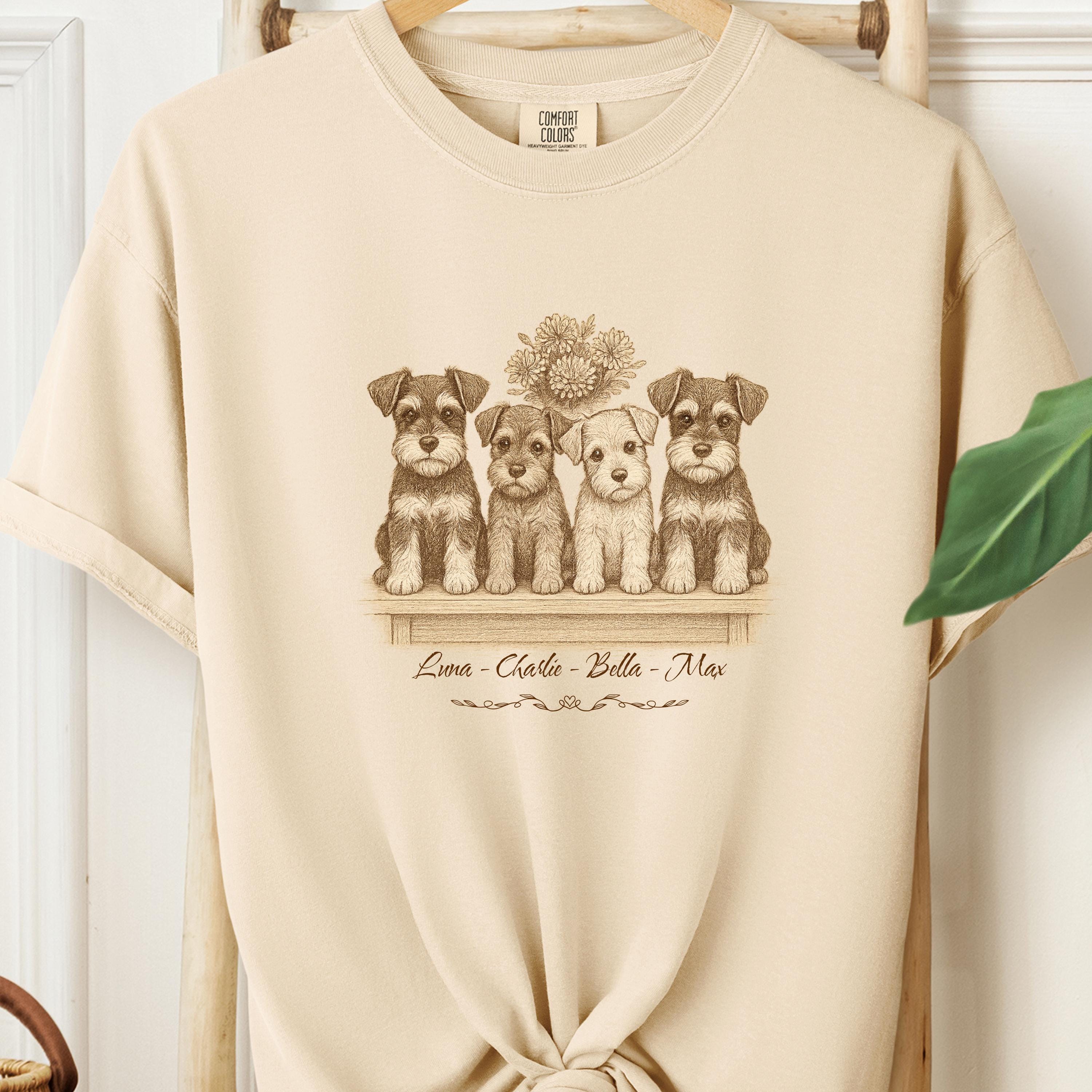 Schnauzer Puppy T-Shirt: Vintage Dog Mom Shirt, Cottagecore Style