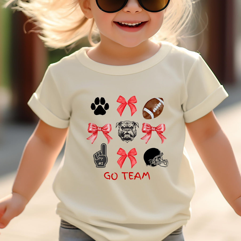 Kids Game Day Shirt: Red & Black Football Bows Tee