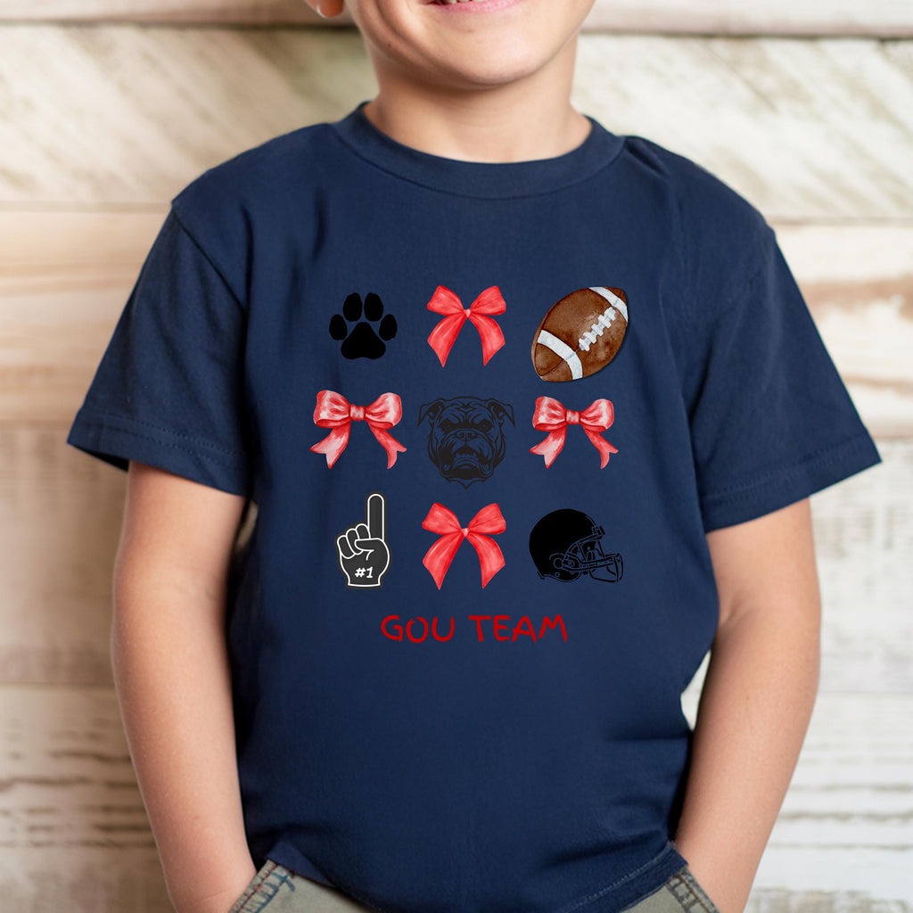 Kids Game Day Shirt: Red & Black Football Bows Tee