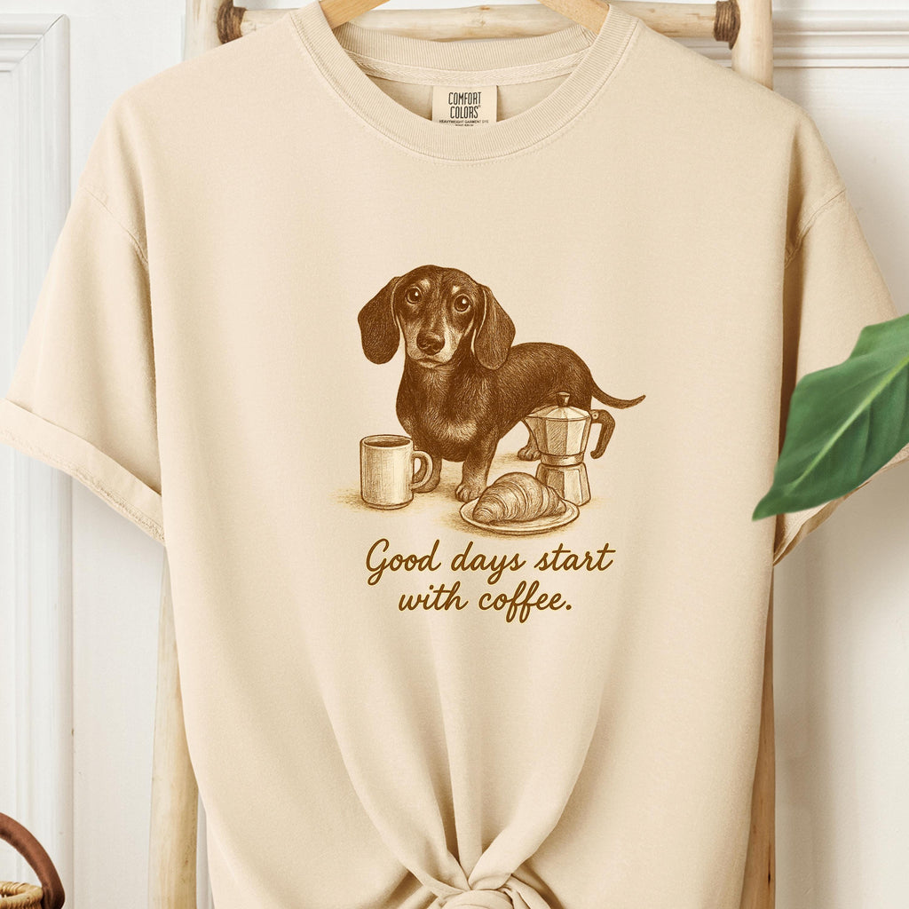 Dachshund shirt - Good Days Start with Coffee, dog face shirt