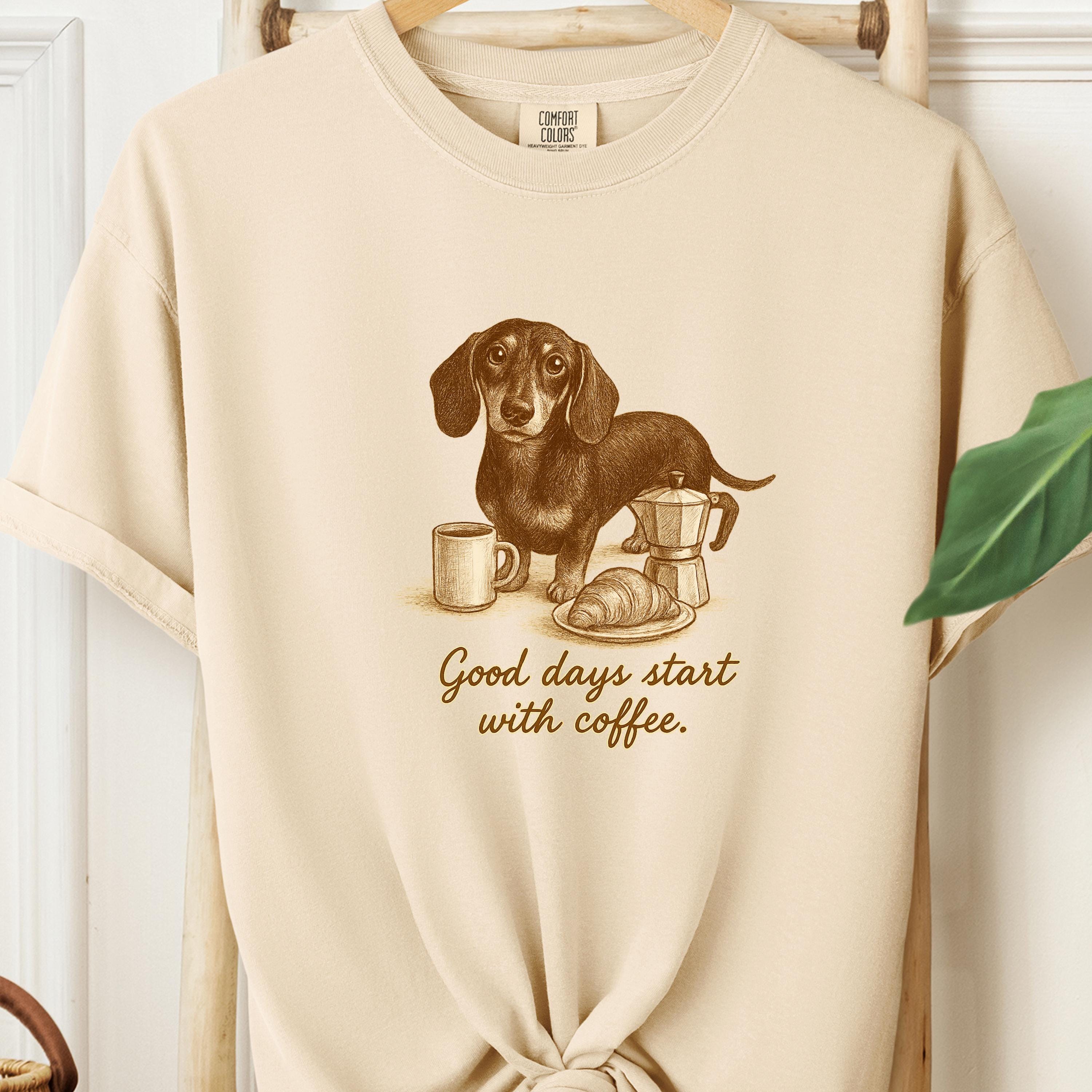 Dachshund shirt - Good Days Start with Coffee, dog face shirt