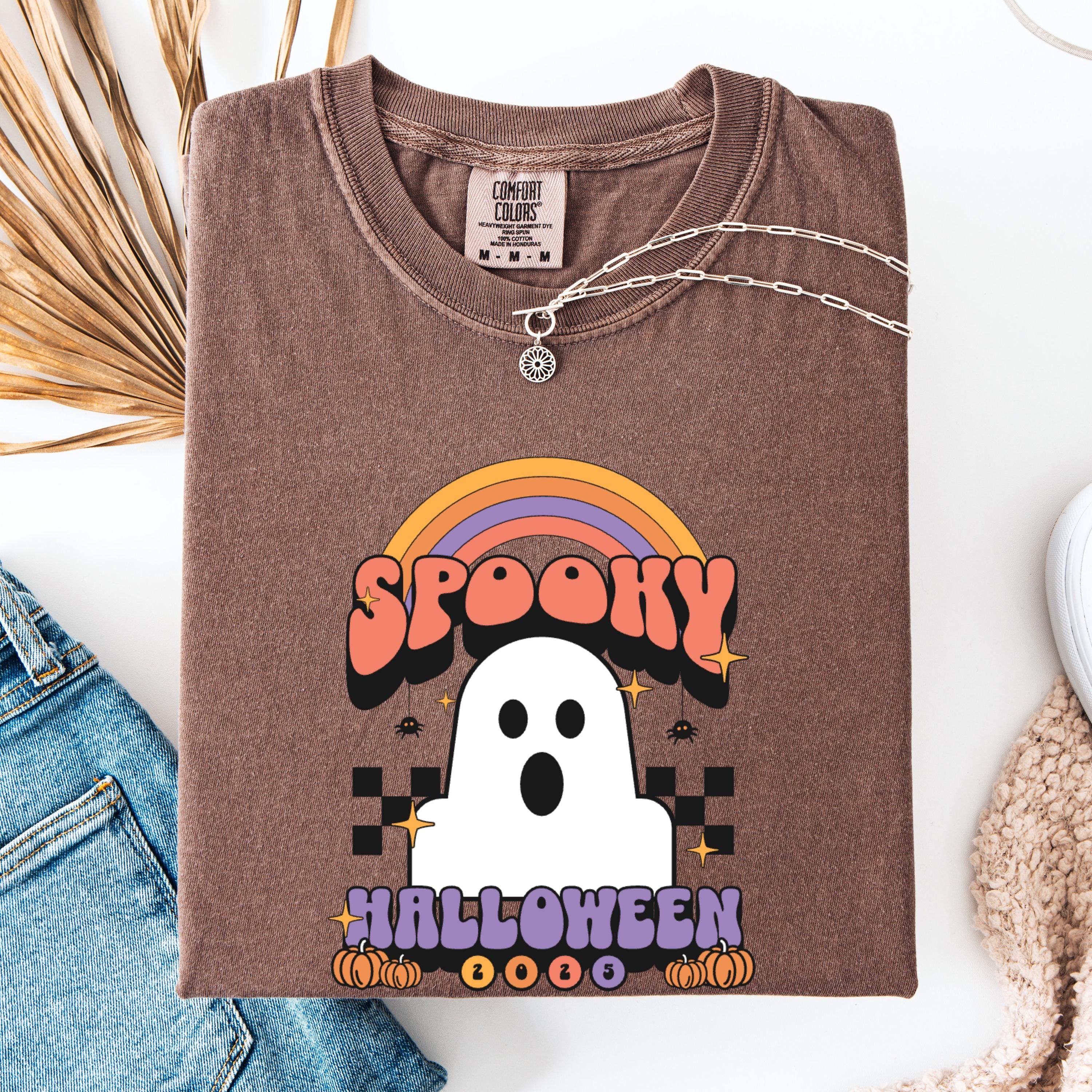 Spooky Ghost Halloween Tee - Comfort Colors 1717 - Retro Rainbow