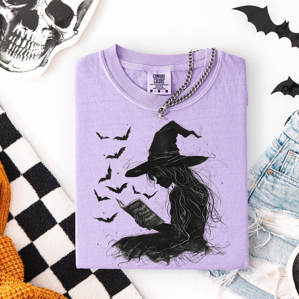 Salem Witch Reading Tee -  Spooky Witch Hat Halloween Shirt