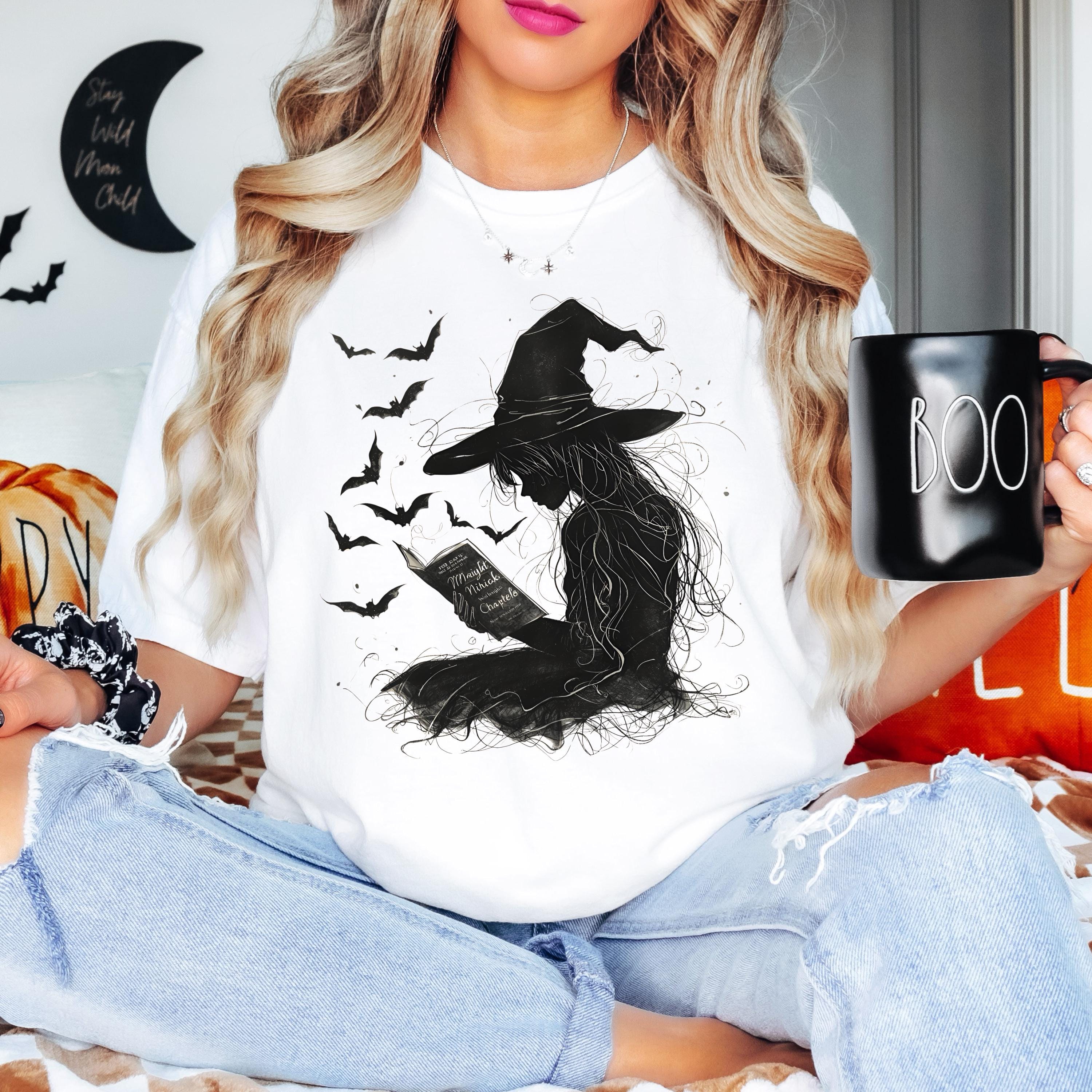 Salem Witch Reading Tee -  Spooky Witch Hat Halloween Shirt