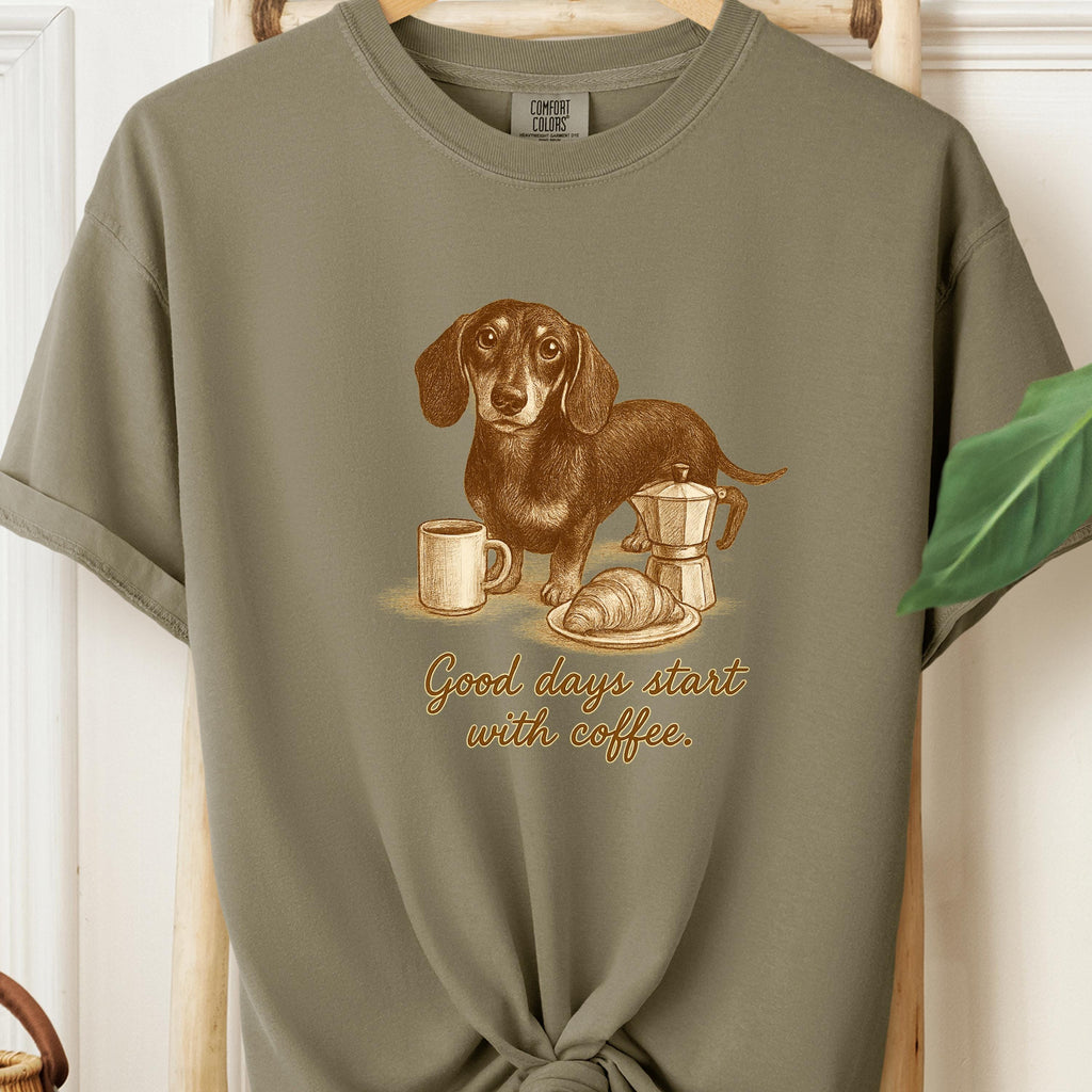 Dachshund shirt - Good Days Start with Coffee, dog face shirt