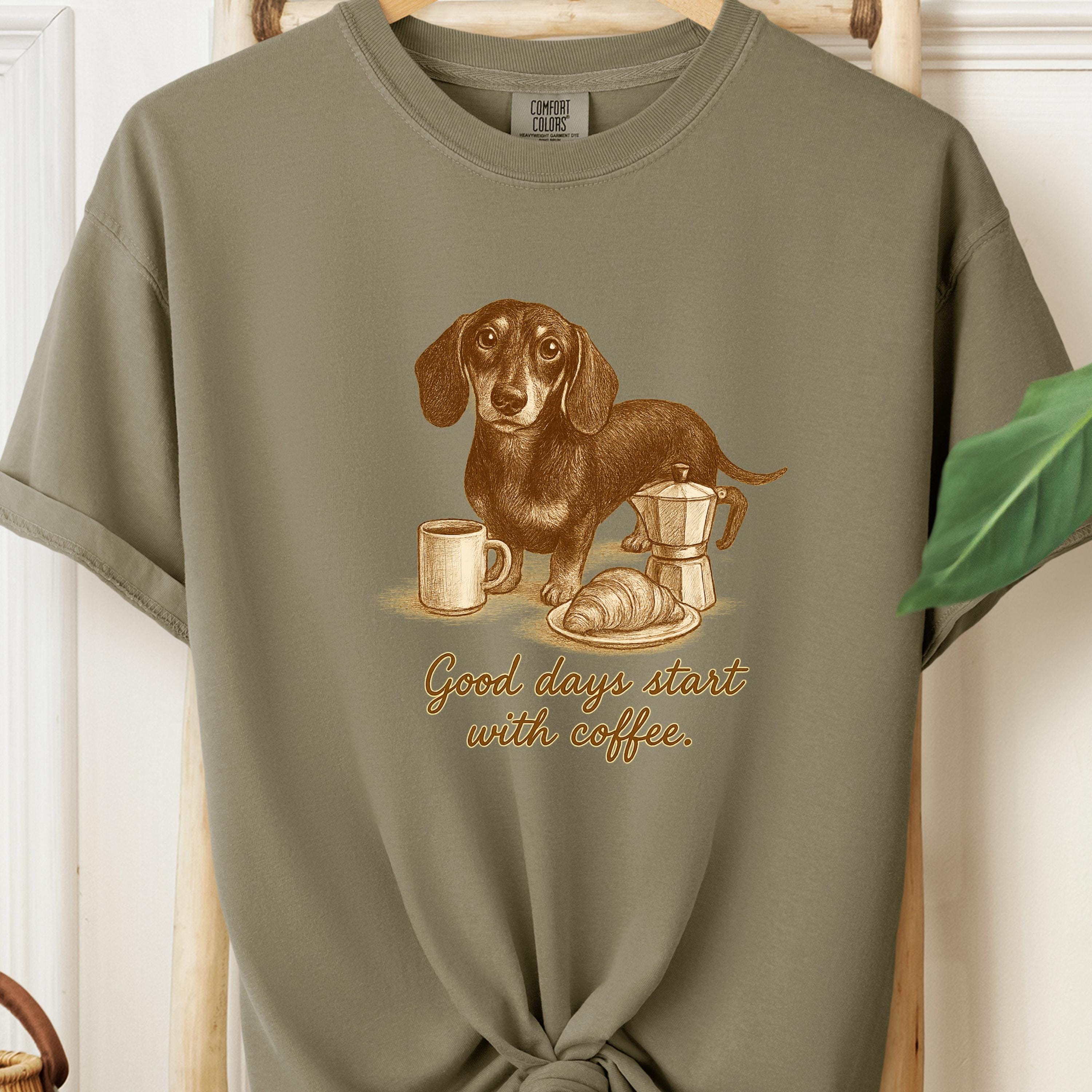 Dachshund shirt - Good Days Start with Coffee, dog face shirt