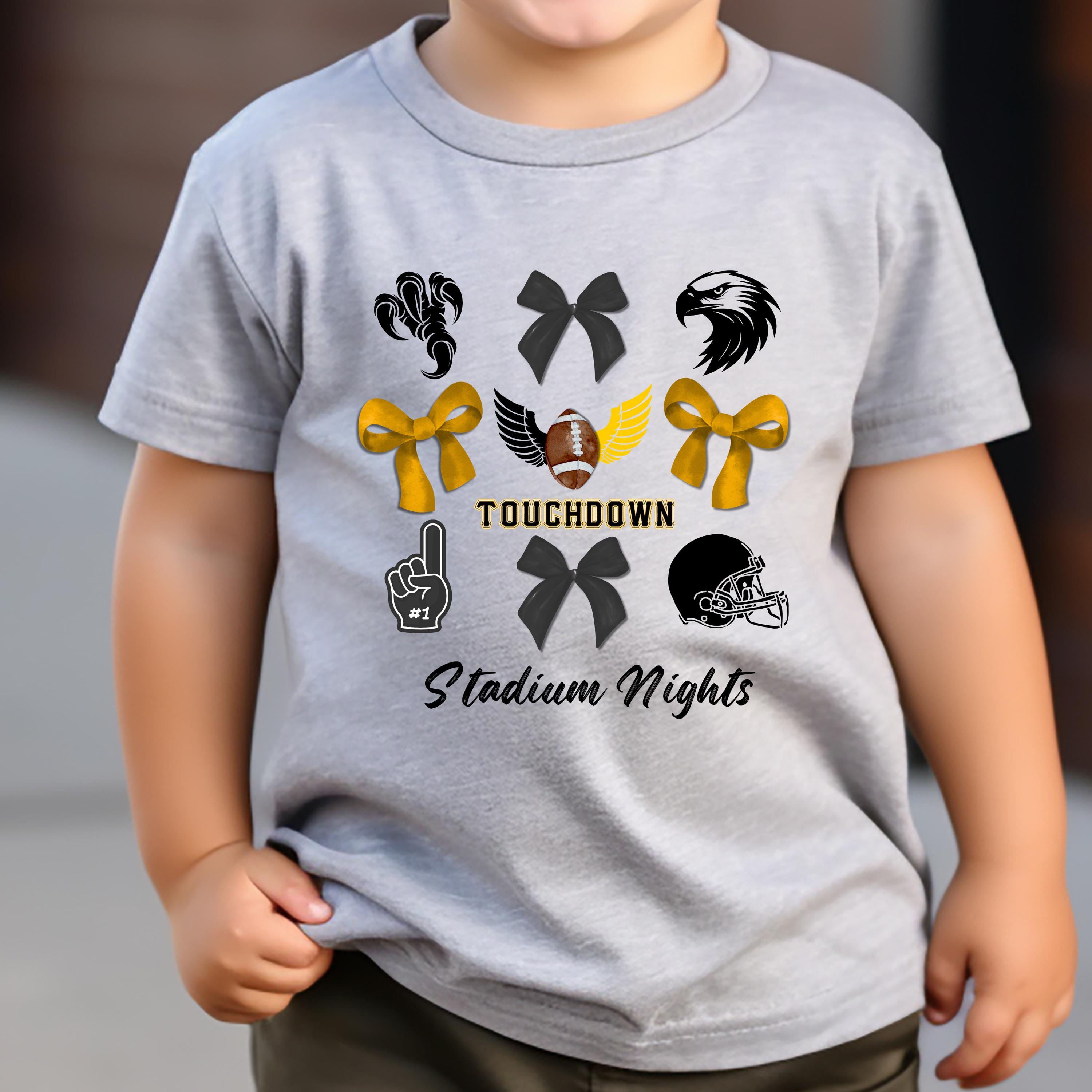 Touchdown Stadium Nights Kids Game Day Shirt, Bows and Football Tee