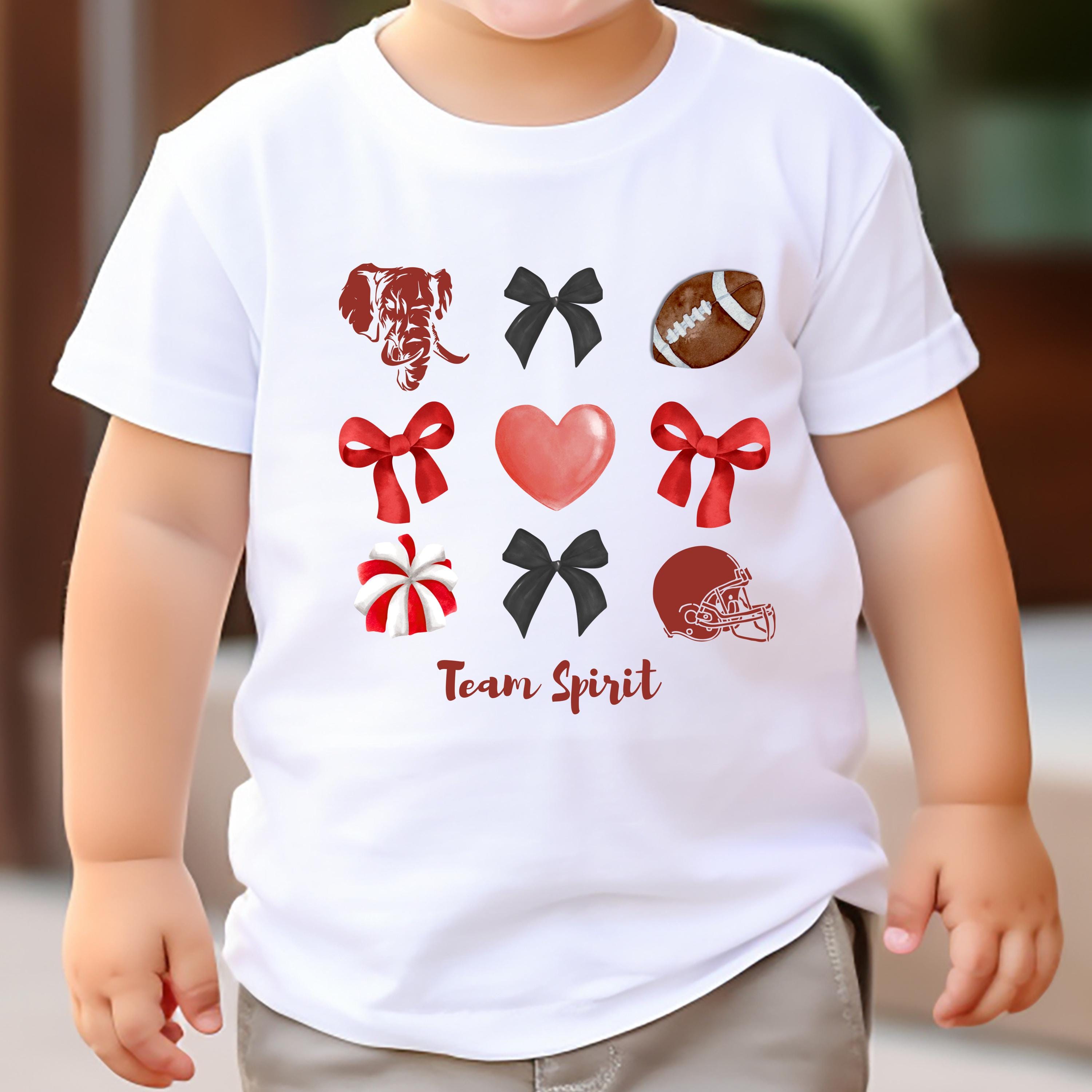 Kids Team Spirit Toddler Shirt - Crimson Elephant, Bows and Football Heart - Game Day