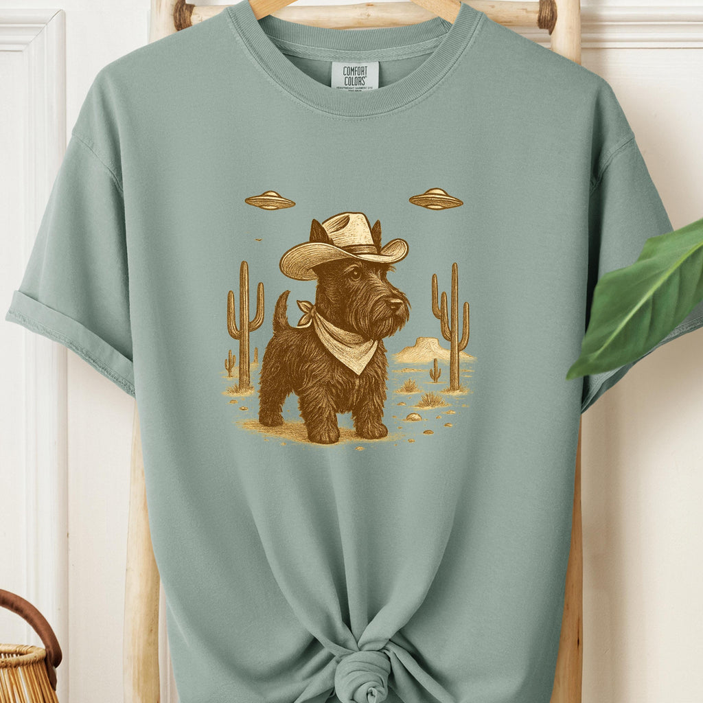 Scottish Terrier UFO Cowboy Shirt, Retro Western Tee