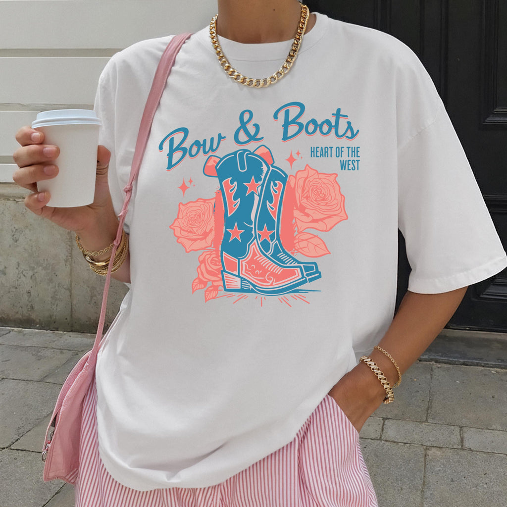 Bow & Boots cowboy boots T-Shirt | western floral graphic tee