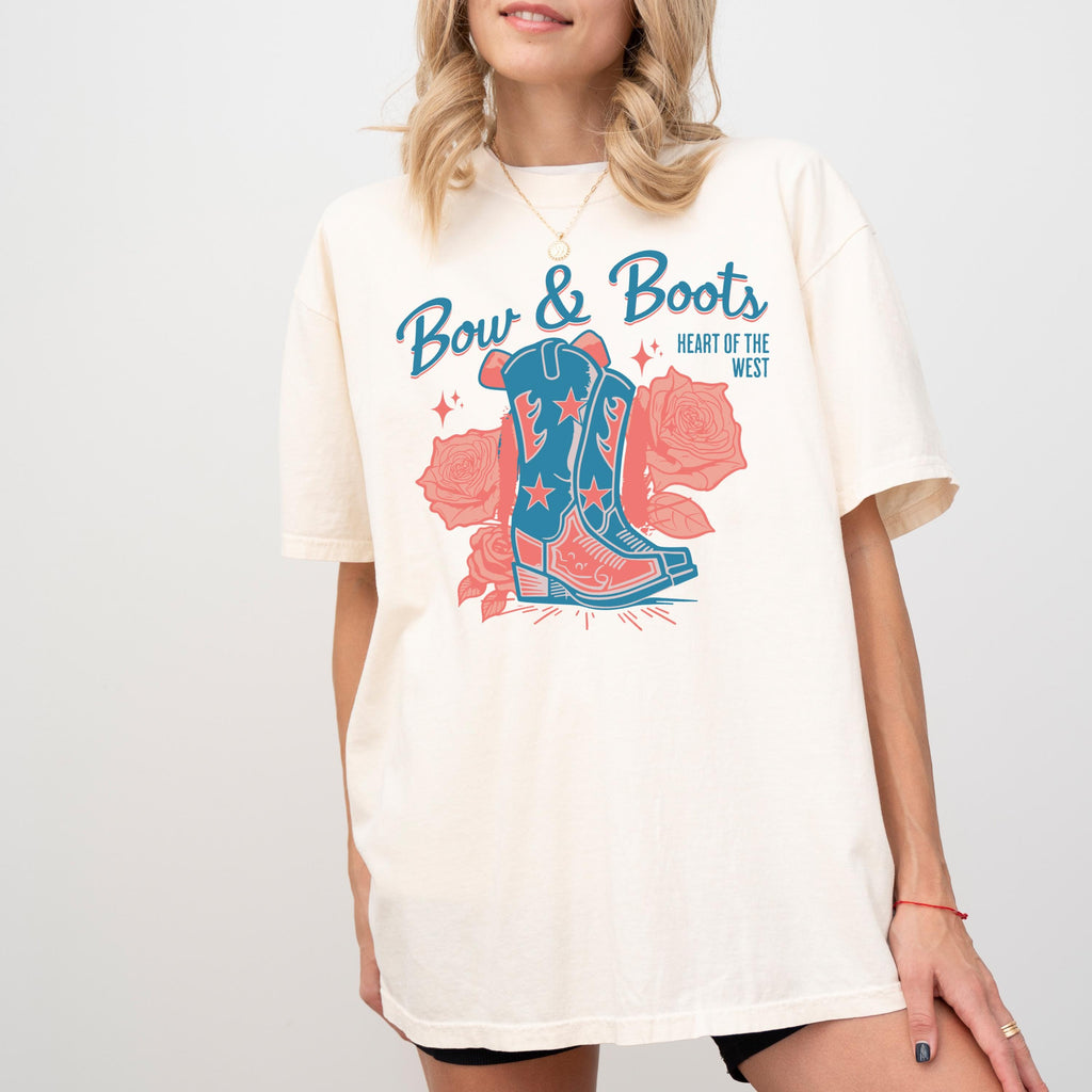 Bow & Boots cowboy boots T-Shirt | western floral graphic tee