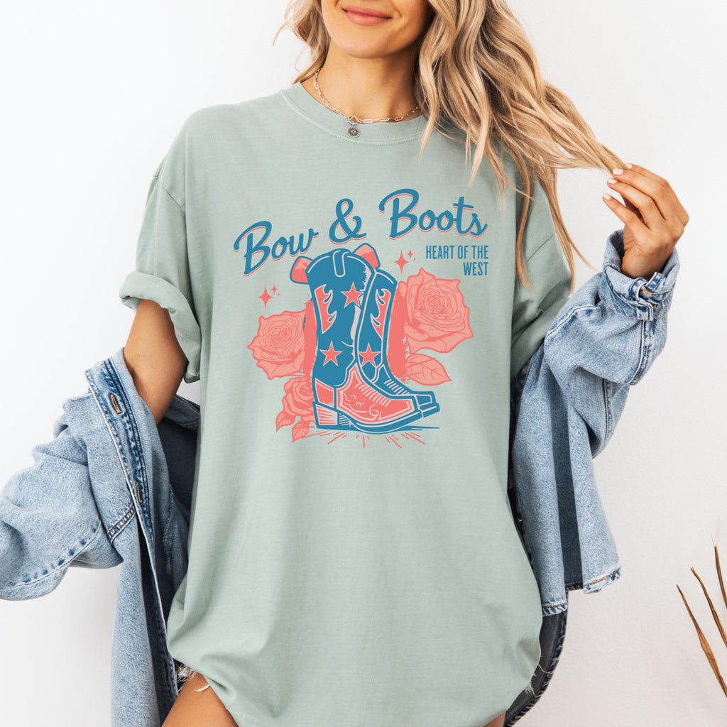 Bow & Boots cowboy boots T-Shirt | western floral graphic tee