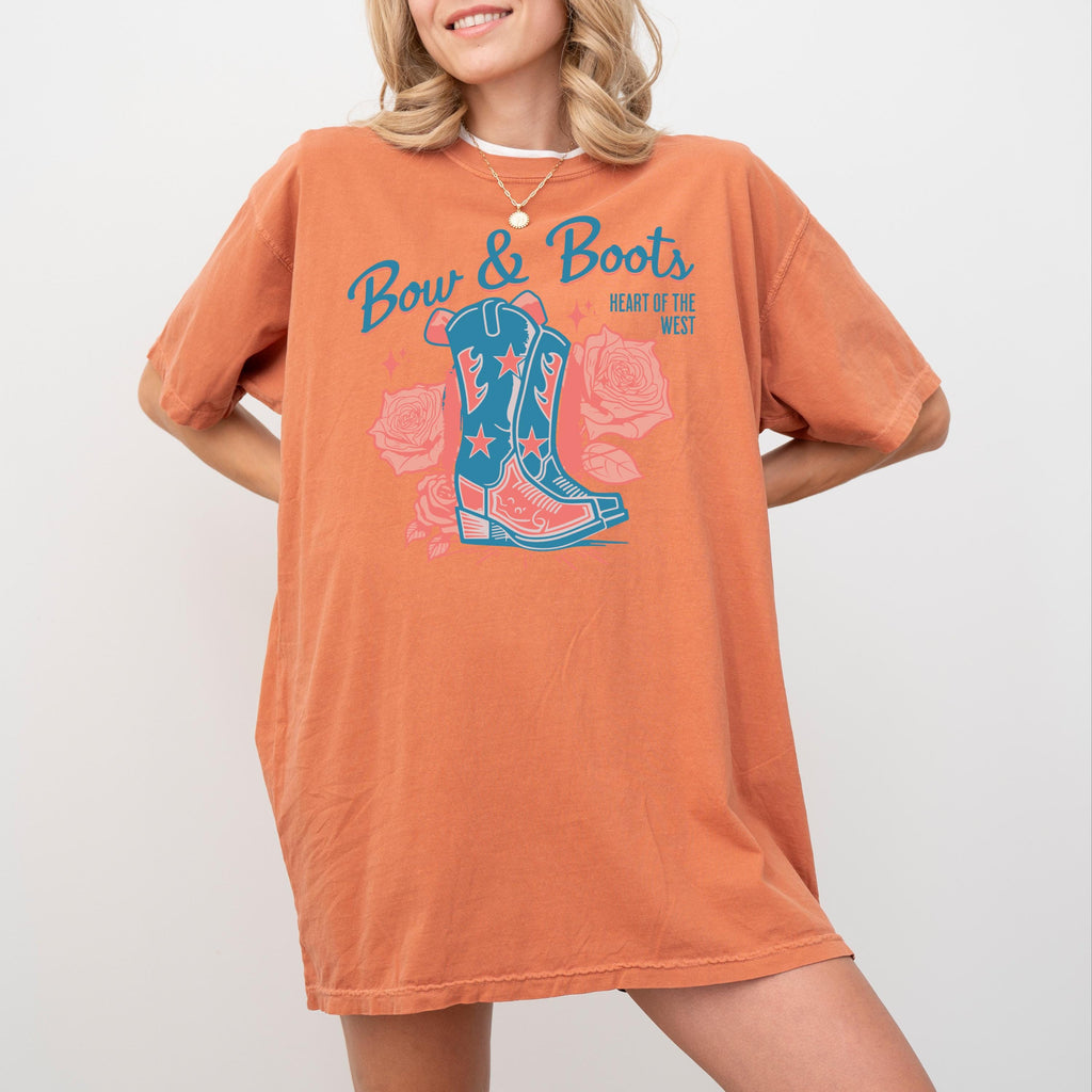 Bow & Boots cowboy boots T-Shirt | western floral graphic tee