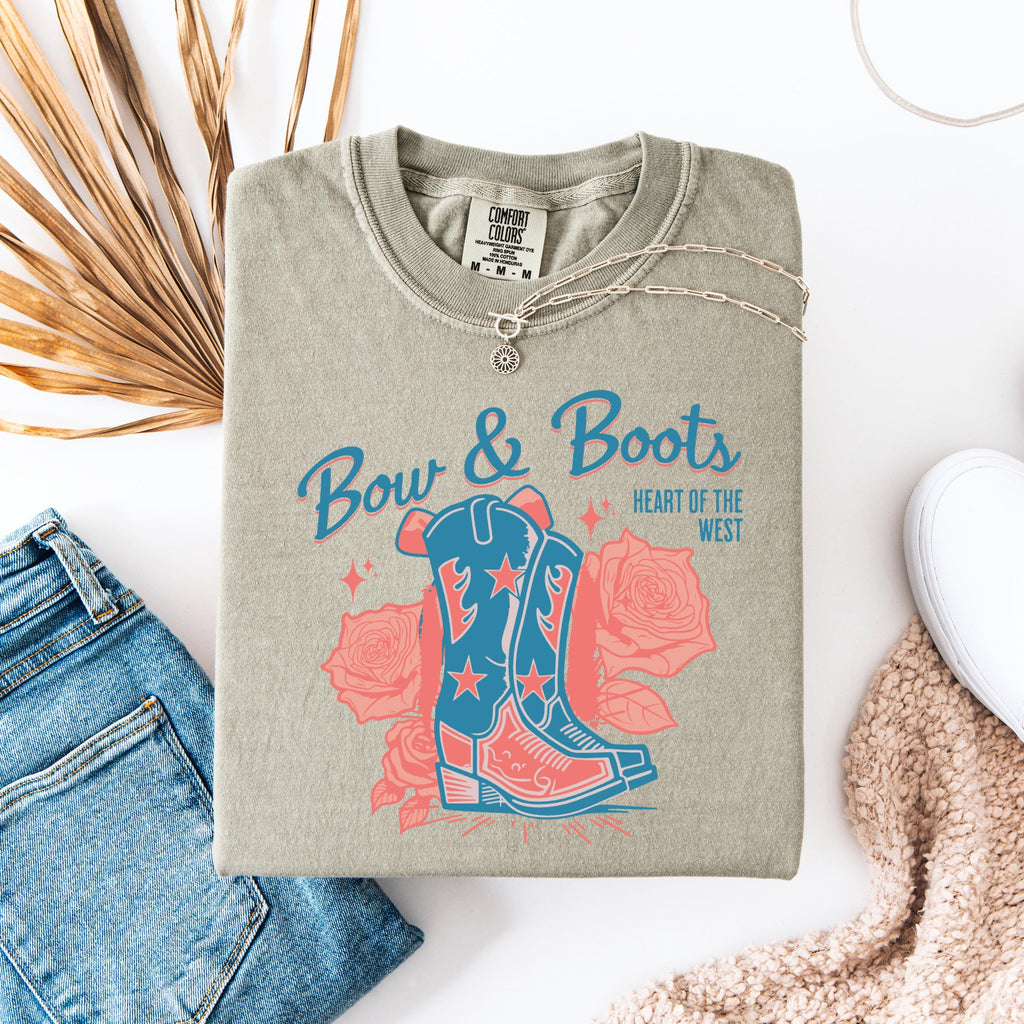 Bow & Boots cowboy boots T-Shirt | western floral graphic tee