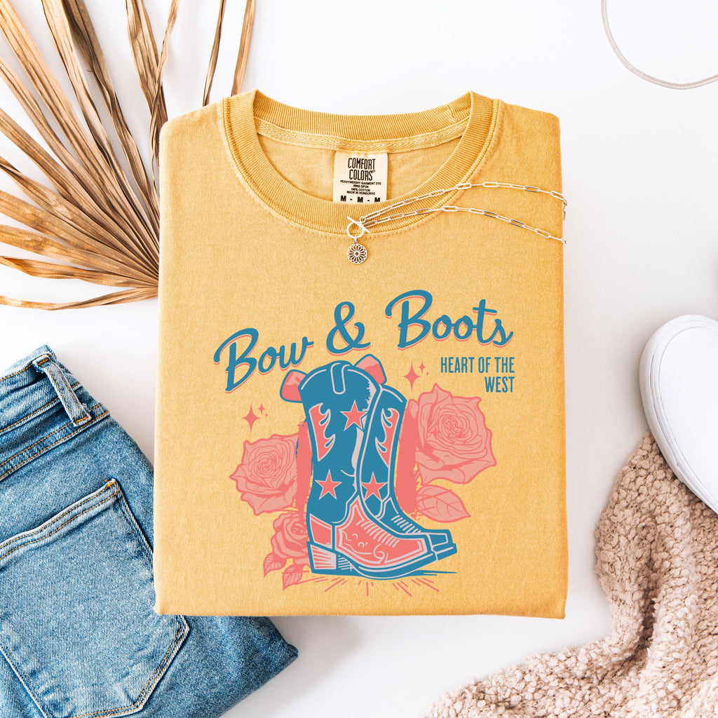 Bow & Boots cowboy boots T-Shirt | western floral graphic tee