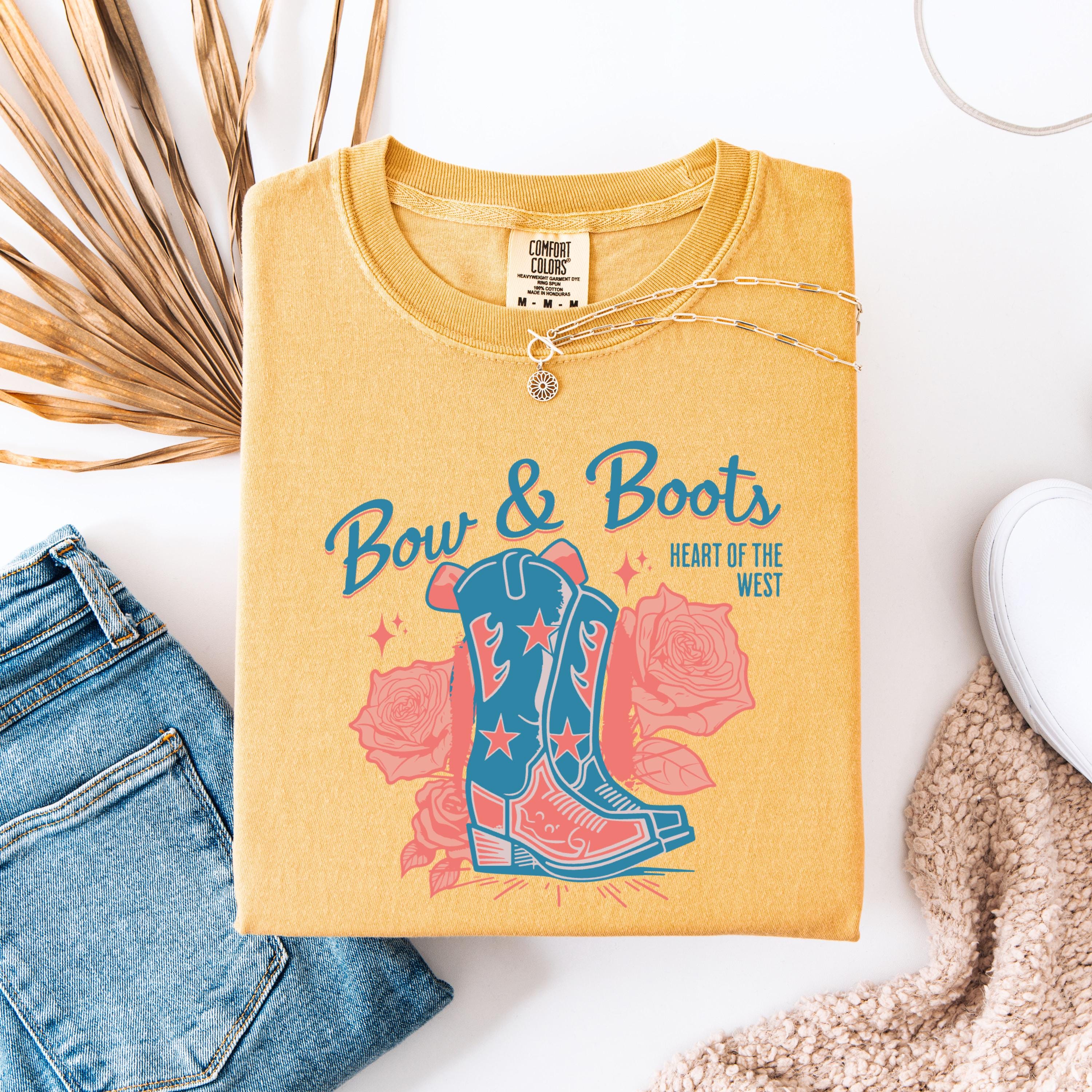 Bow & Boots cowboy boots T-Shirt | western floral graphic tee