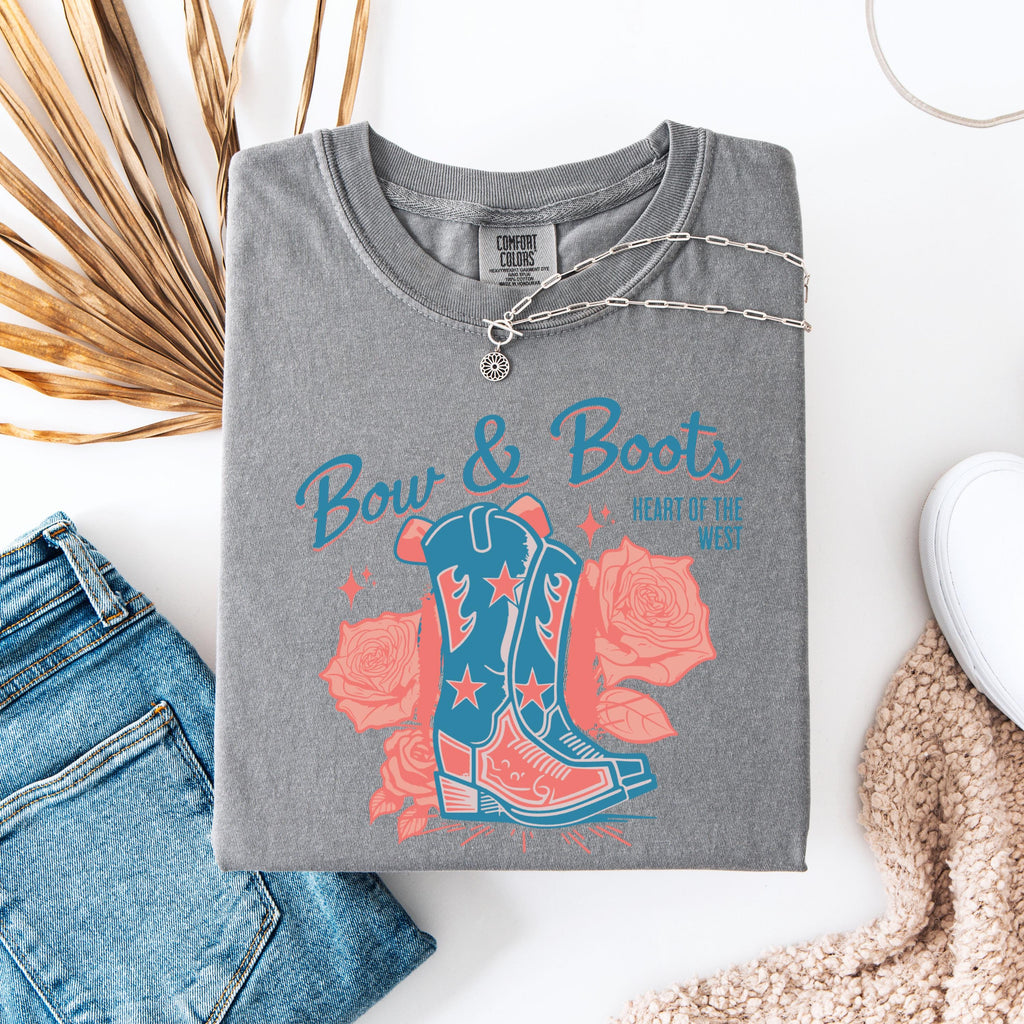 Bow & Boots cowboy boots T-Shirt | western floral graphic tee