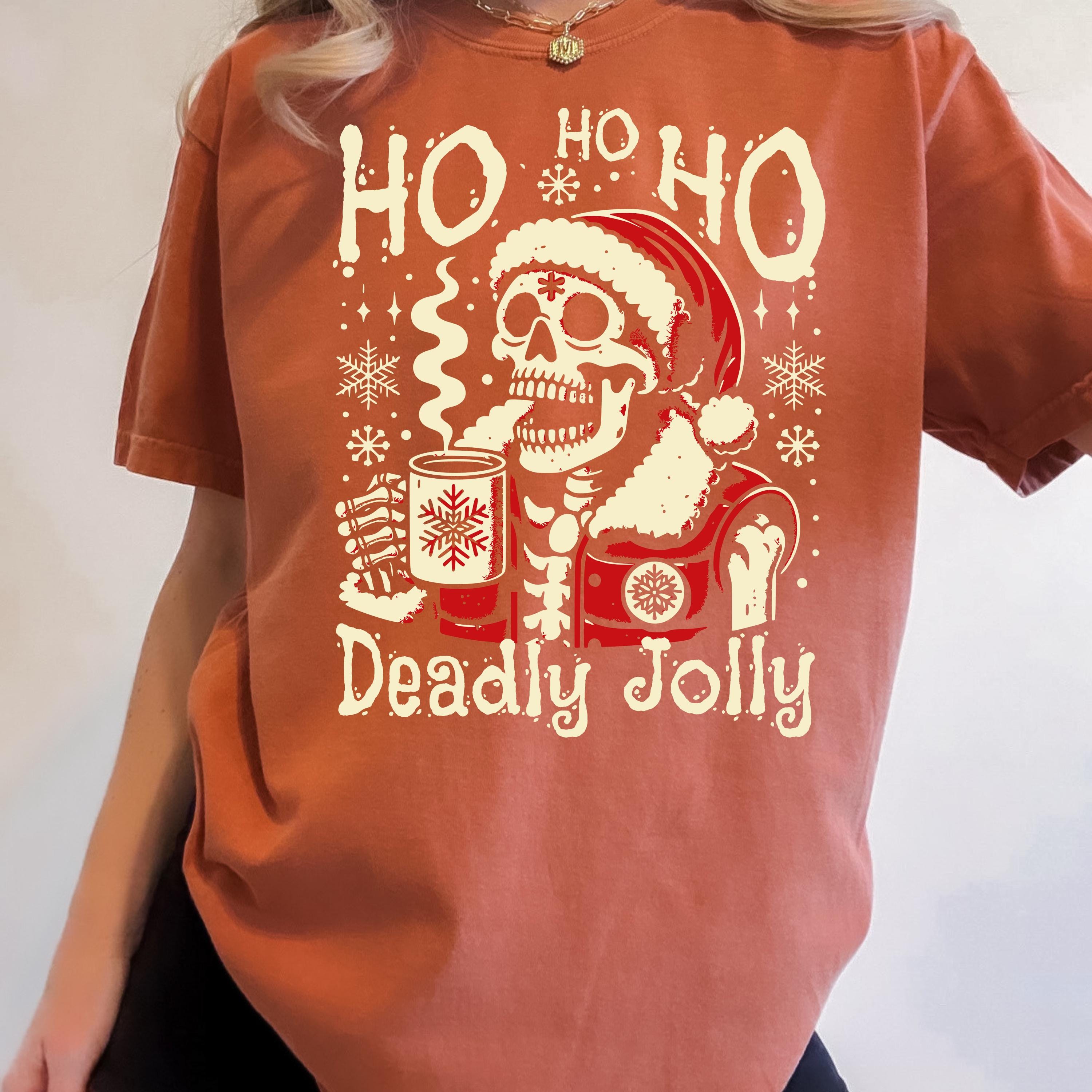 Deadly Jolly Skeleton Santa T-shirt | Ho Ho Ho Christmas Skull Tee