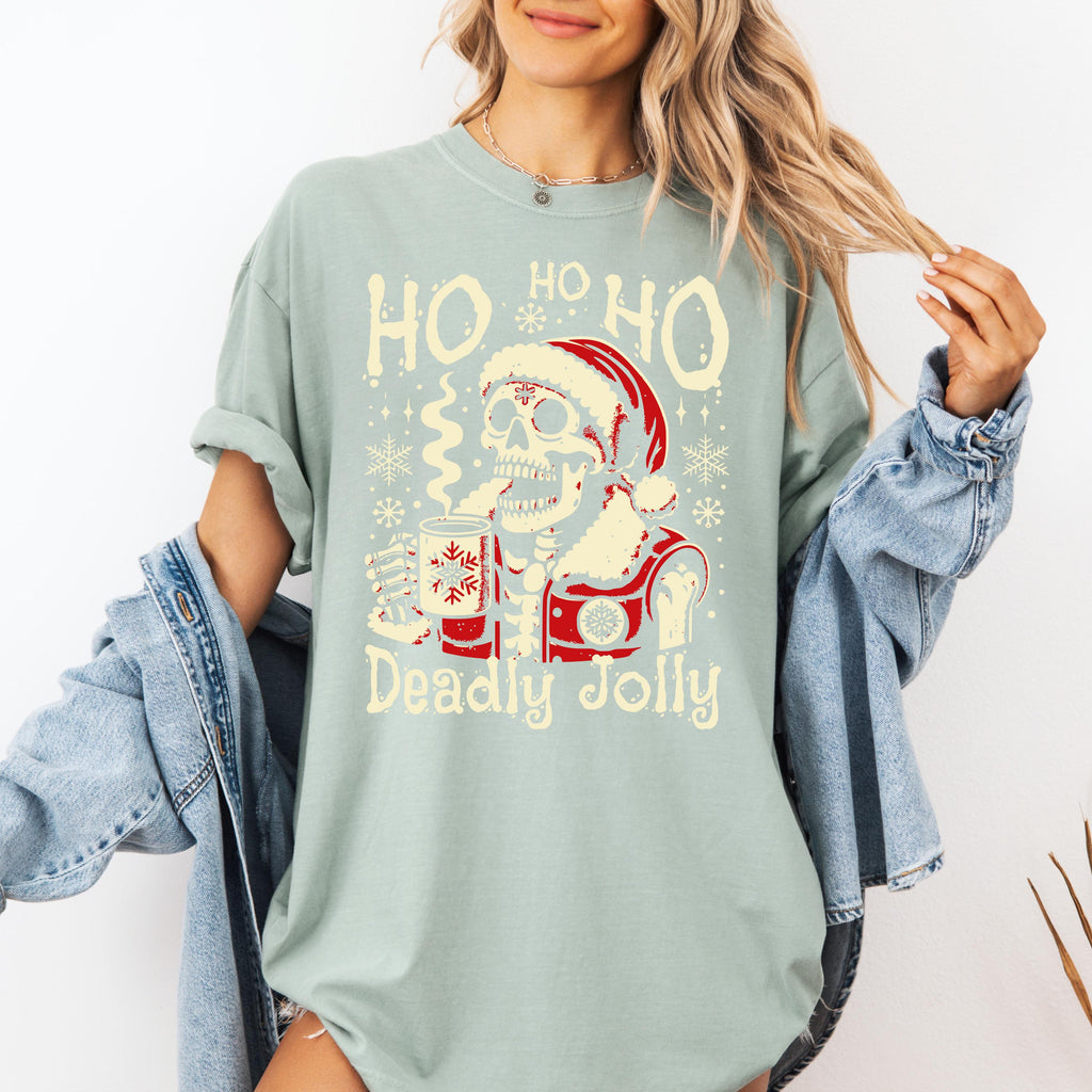 Deadly Jolly Skeleton Santa T-shirt | Ho Ho Ho Christmas Skull Tee
