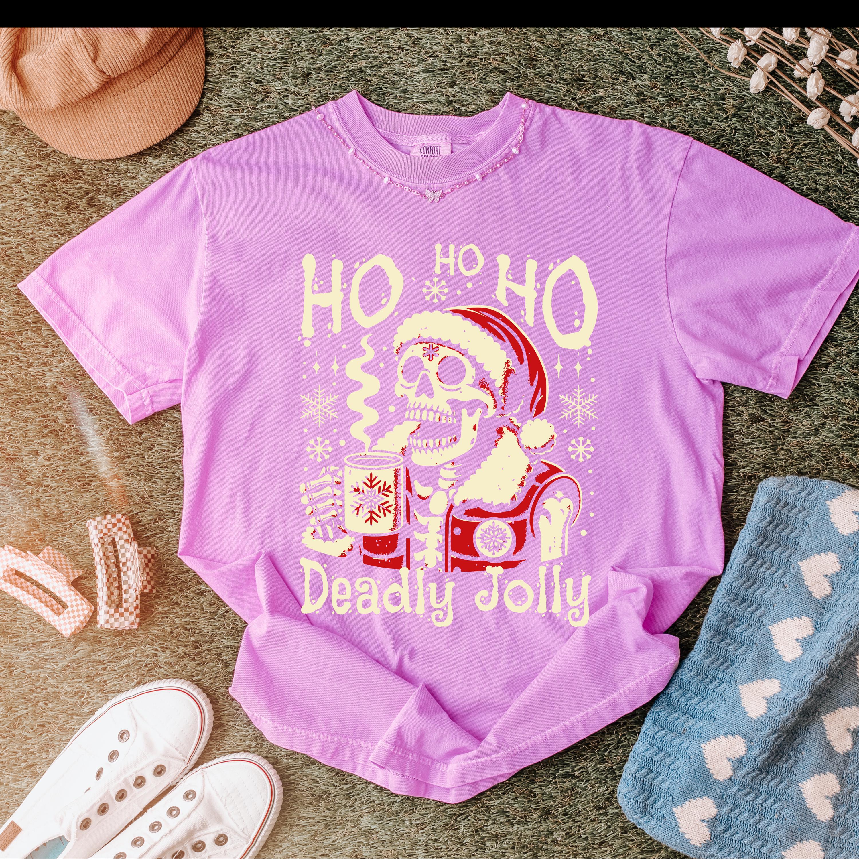 Deadly Jolly Skeleton Santa T-shirt | Ho Ho Ho Christmas Skull Tee