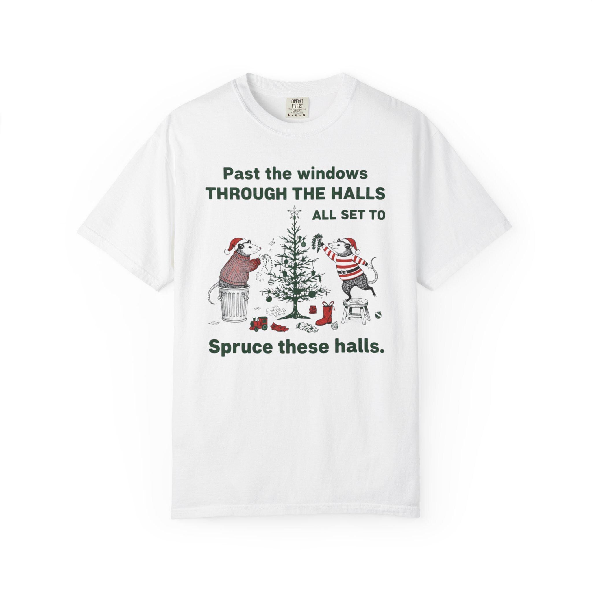 Spruce These Halls Christmas Dogs T-Shirt | Holiday Tree Decorating Tee