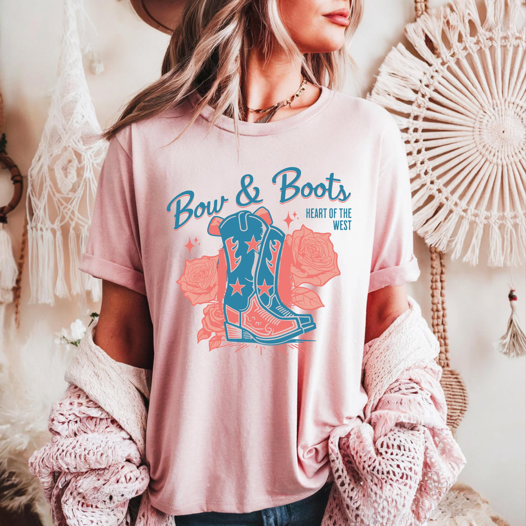 Bow & Boots cowboy boots T-Shirt | western floral graphic tee