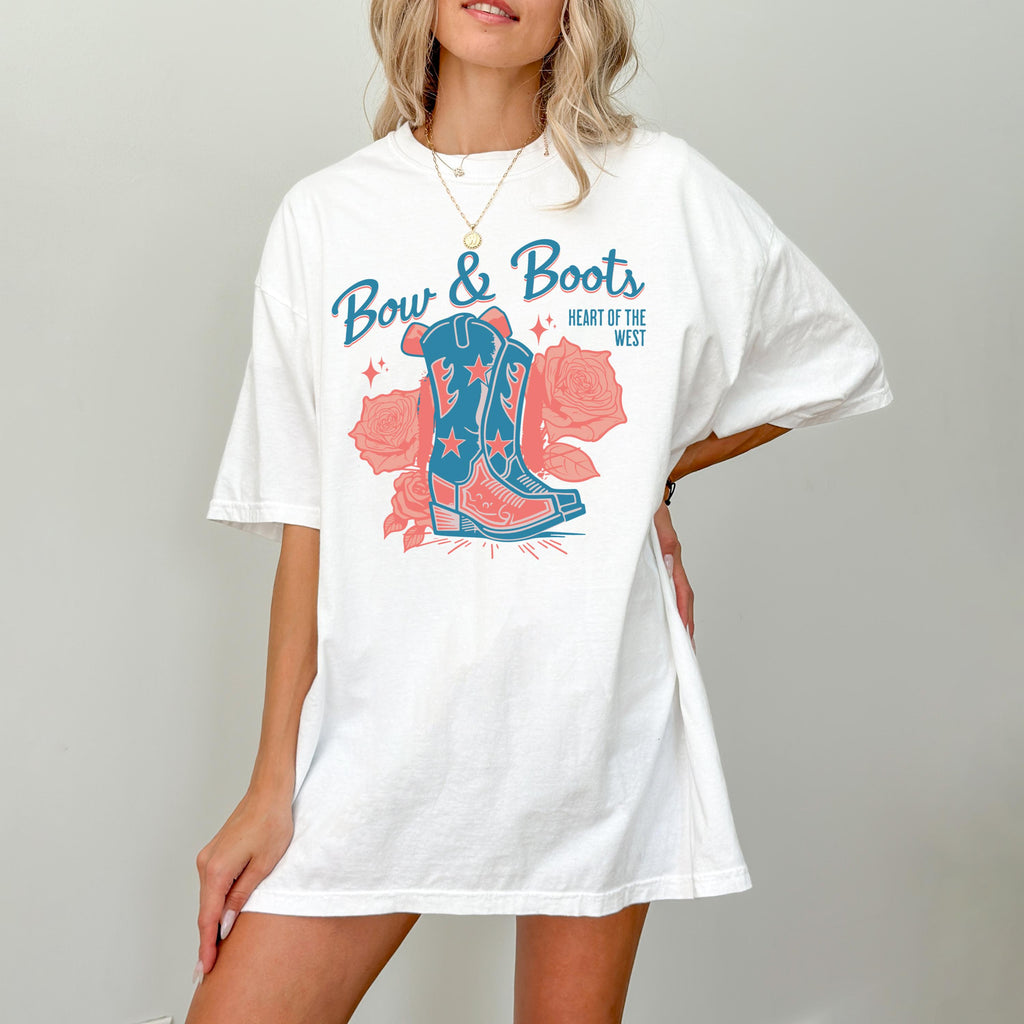 Bow & Boots cowboy boots T-Shirt | western floral graphic tee
