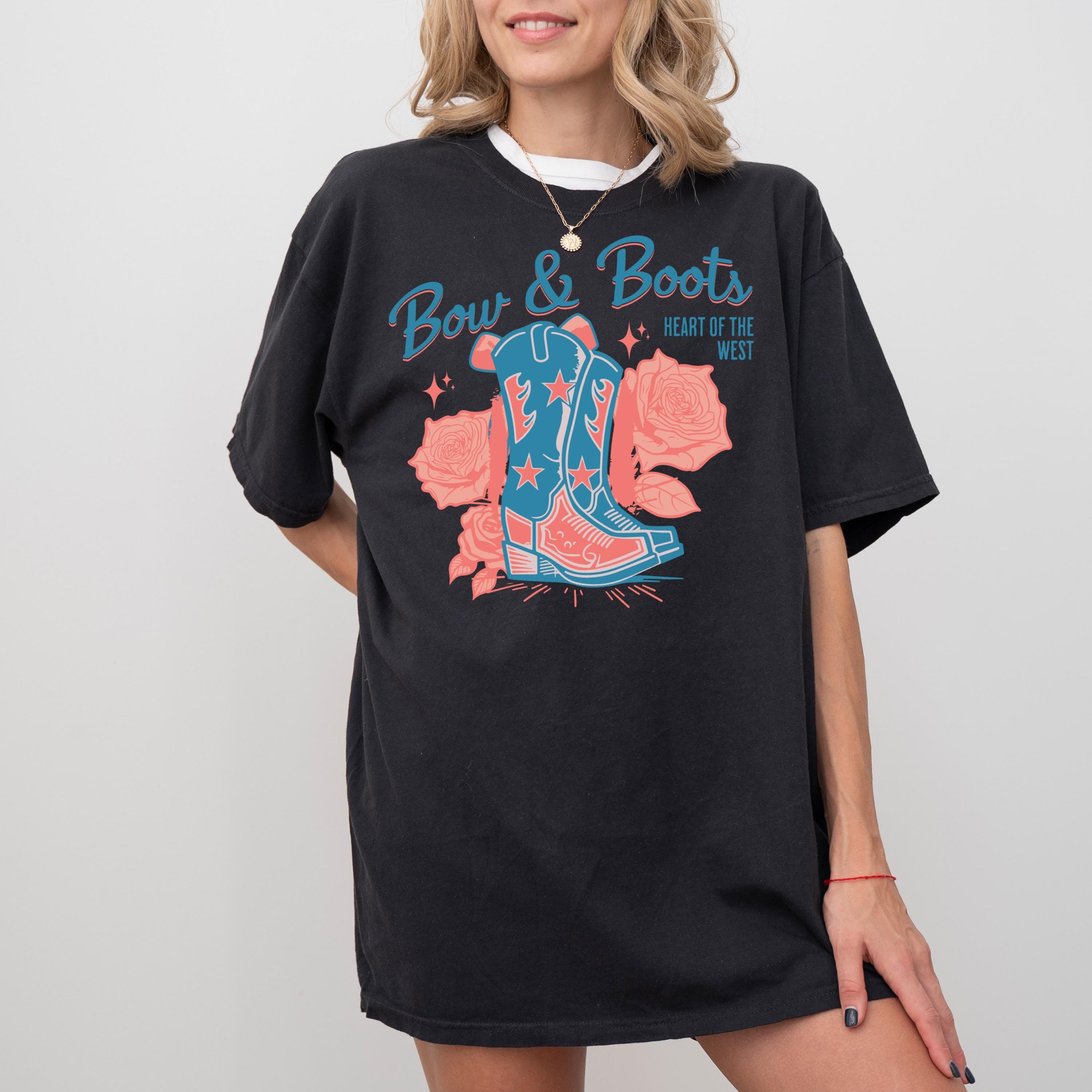 Bow & Boots cowboy boots T-Shirt | western floral graphic tee