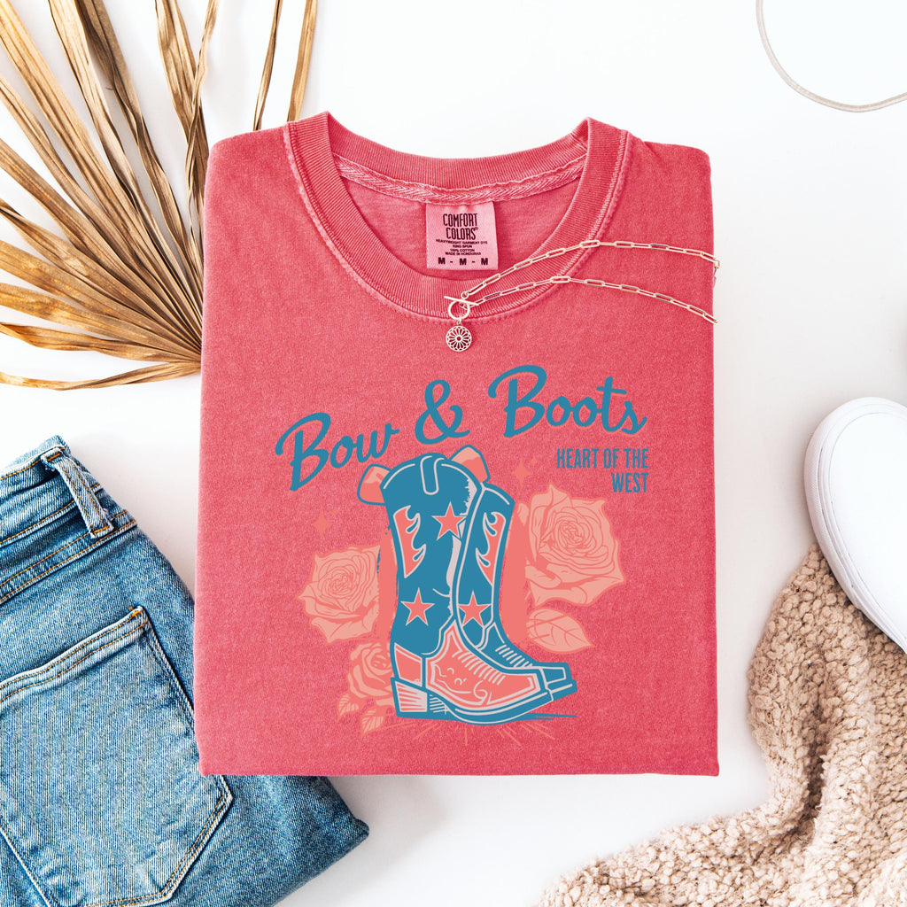 Bow & Boots cowboy boots T-Shirt | western floral graphic tee