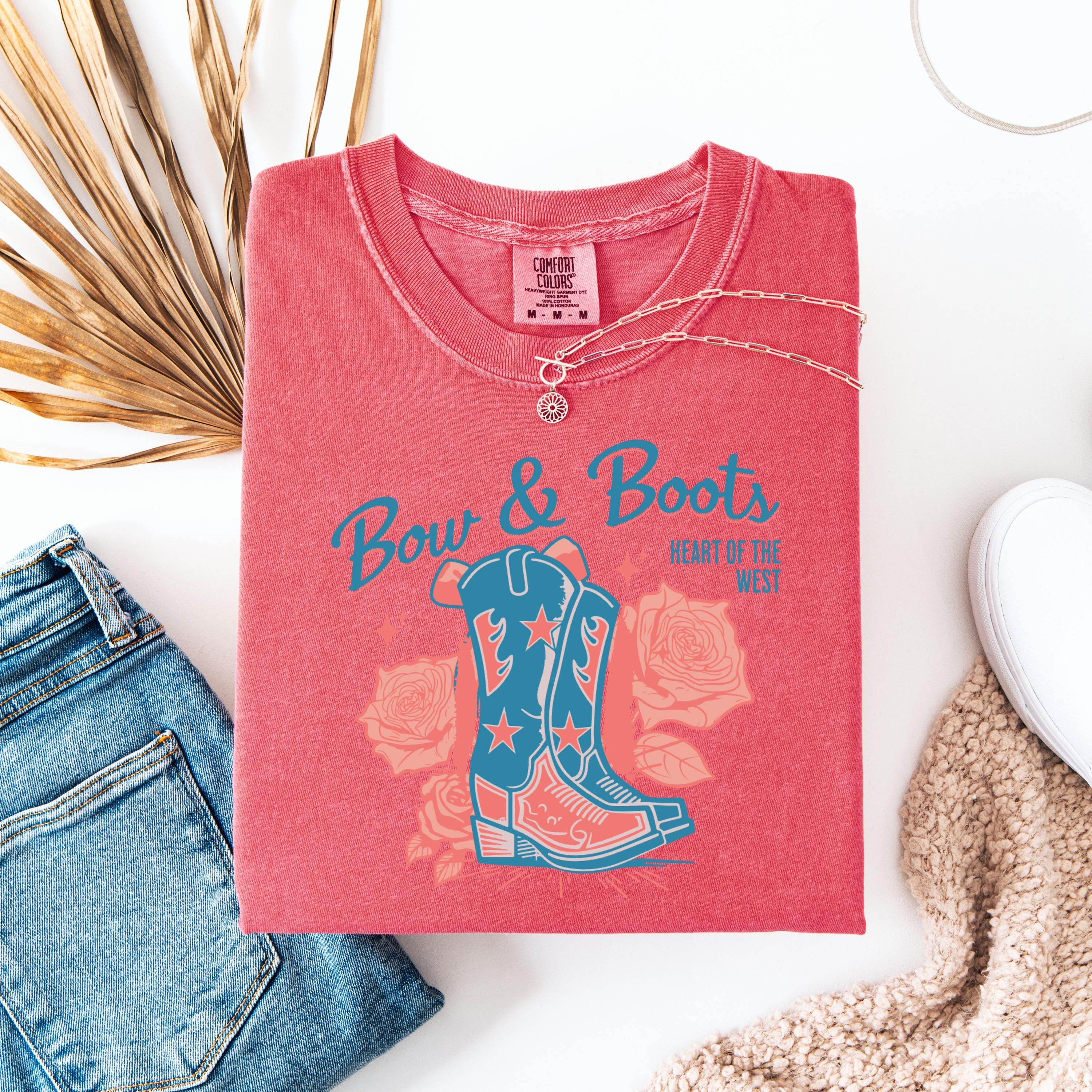 Bow & Boots cowboy boots T-Shirt | western floral graphic tee